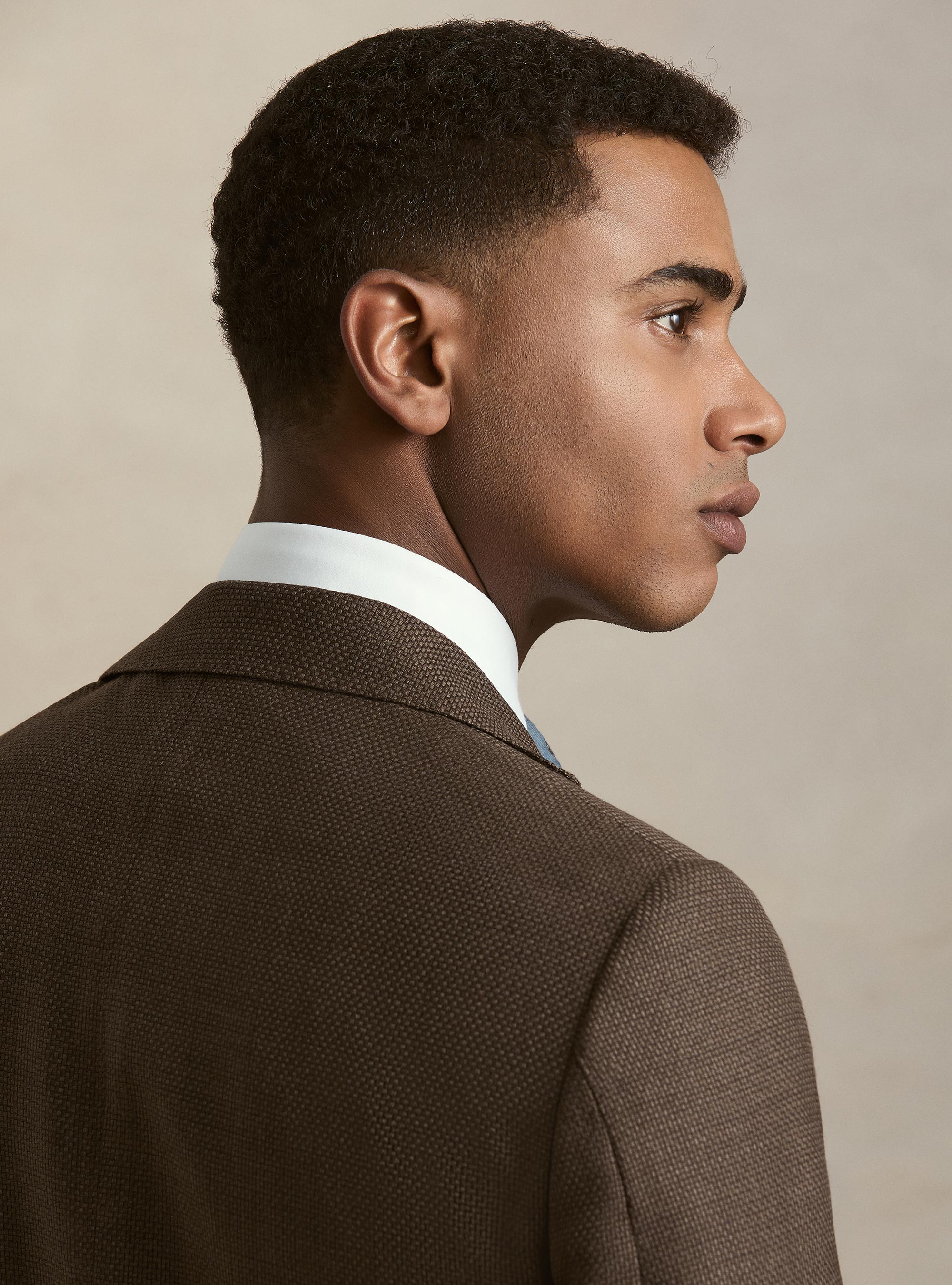 Giacca in lana hopsack, MARRONE