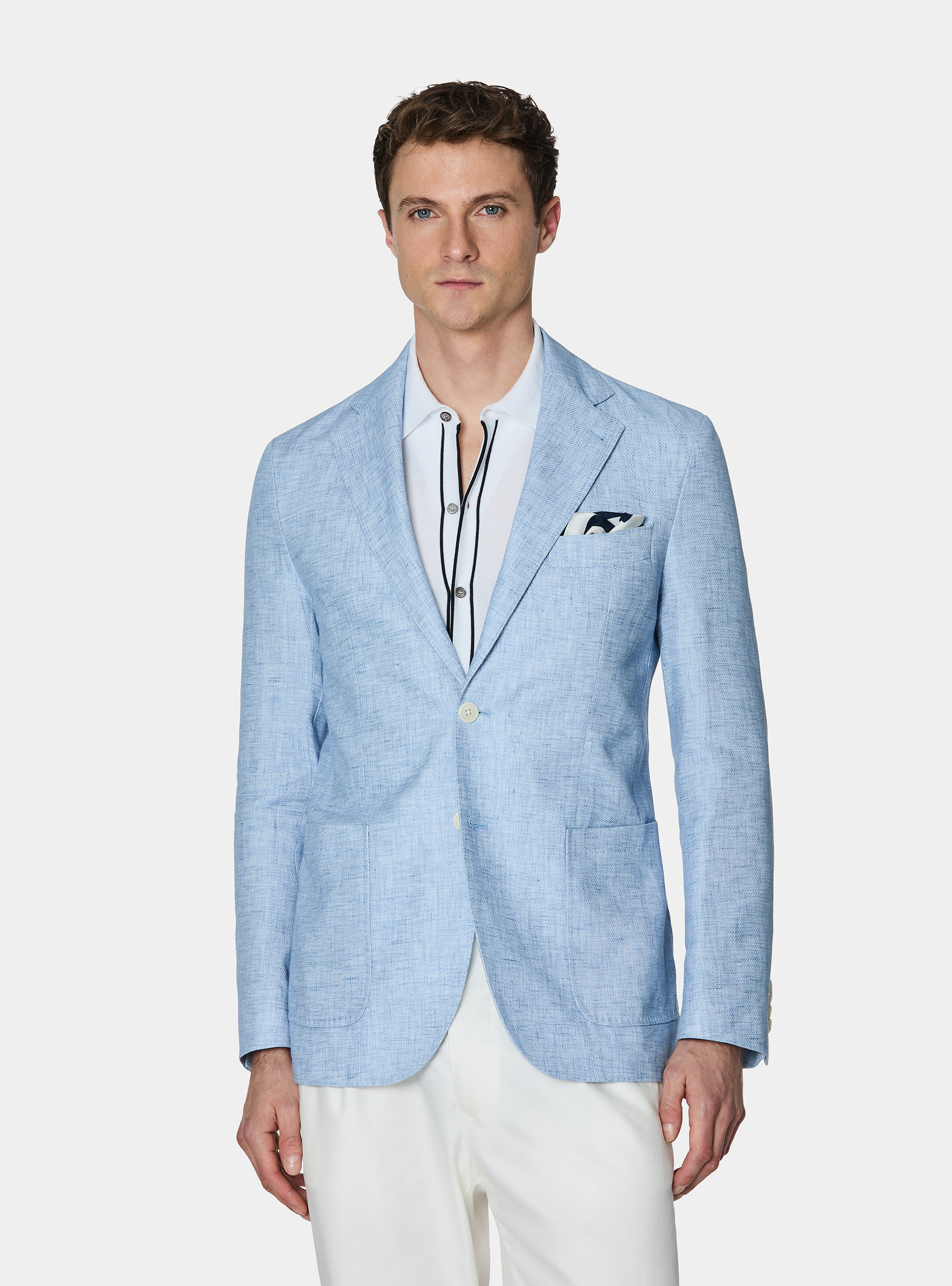 Giacca in cotone e lino fiammato, AZZURRO