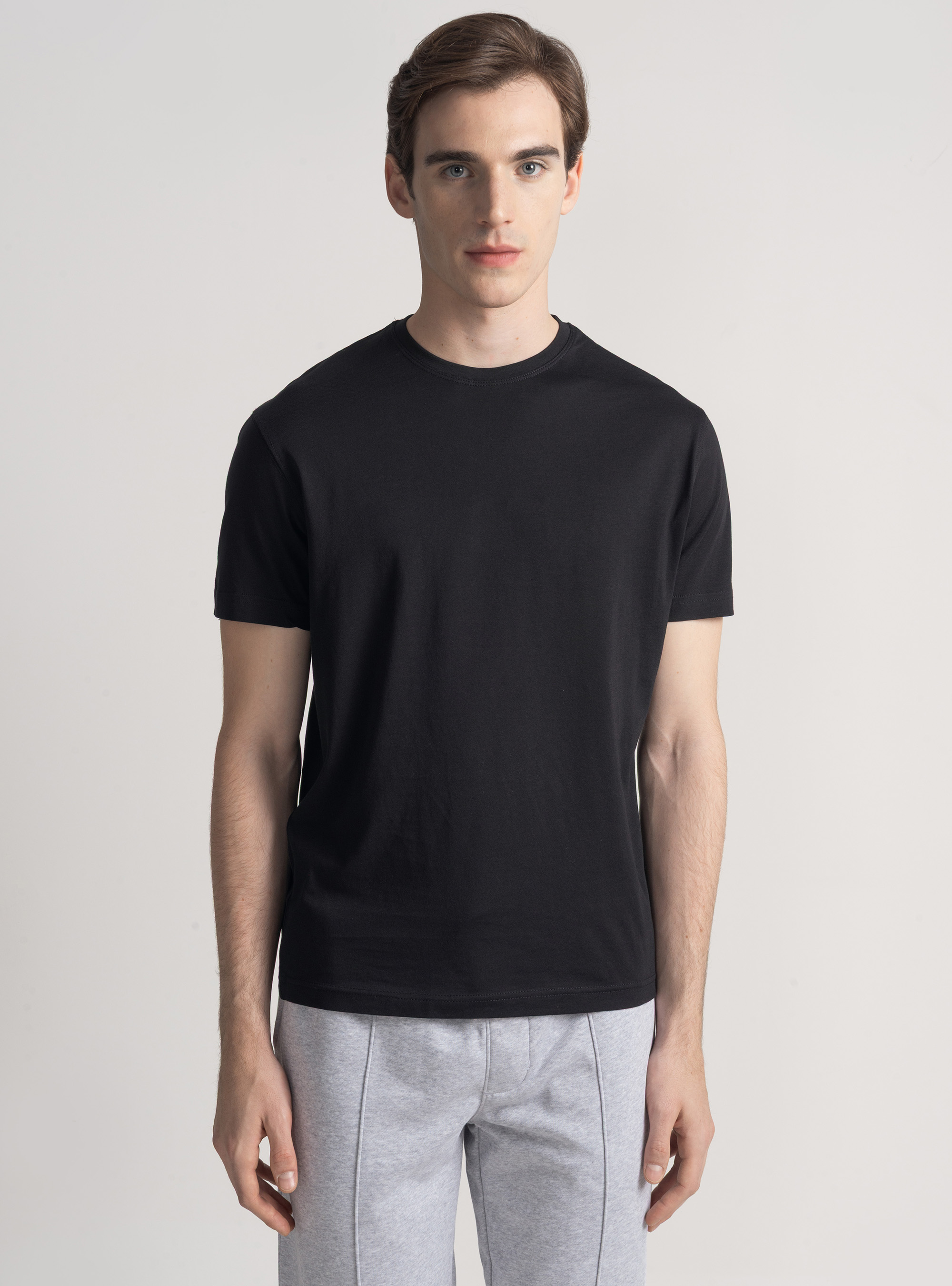 T-shirt mezza manica in cotone Supima, NERO