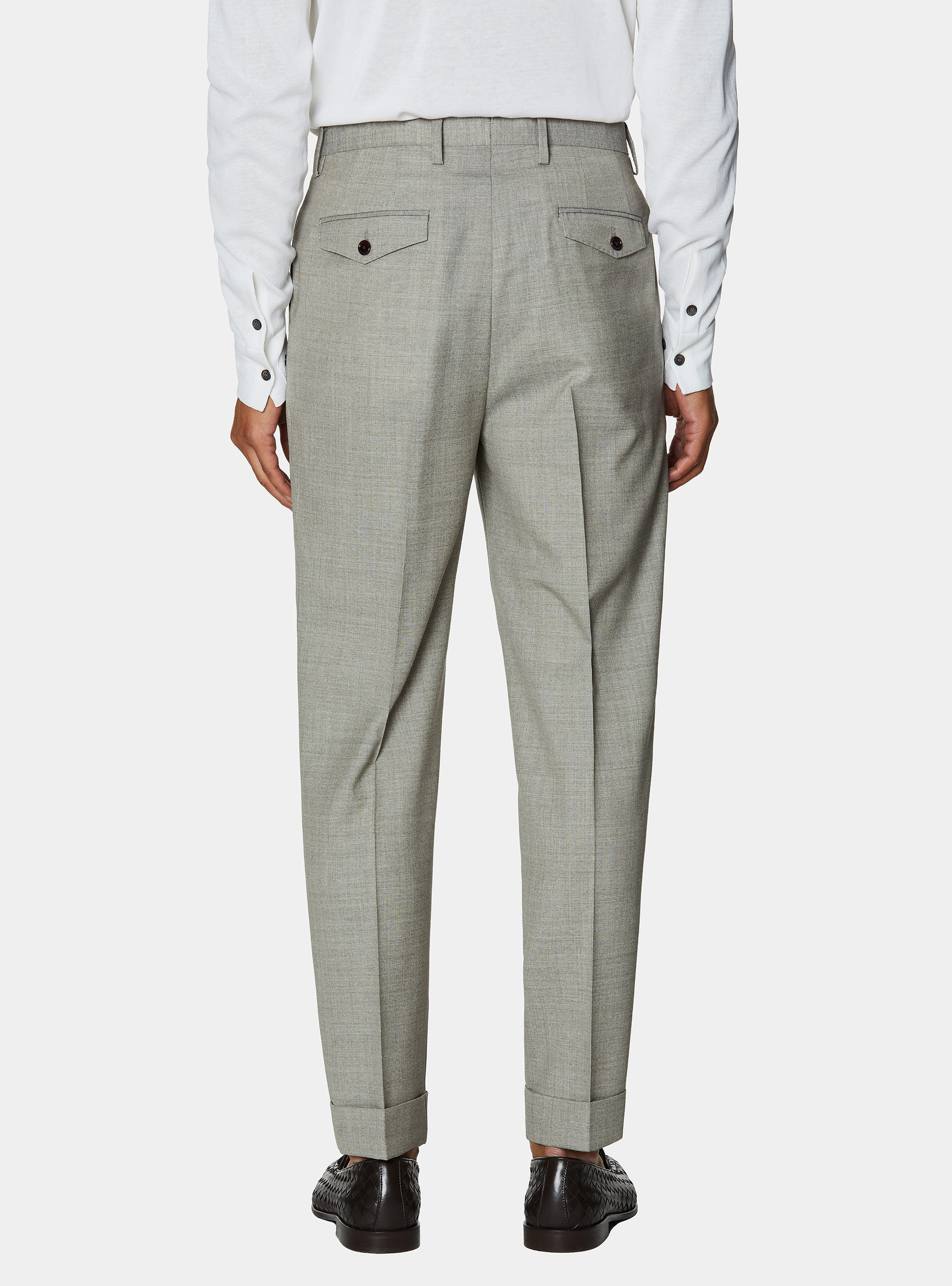 Pantaloni doppia pince in pura lana Vitale Barberis Canonico, ECRU