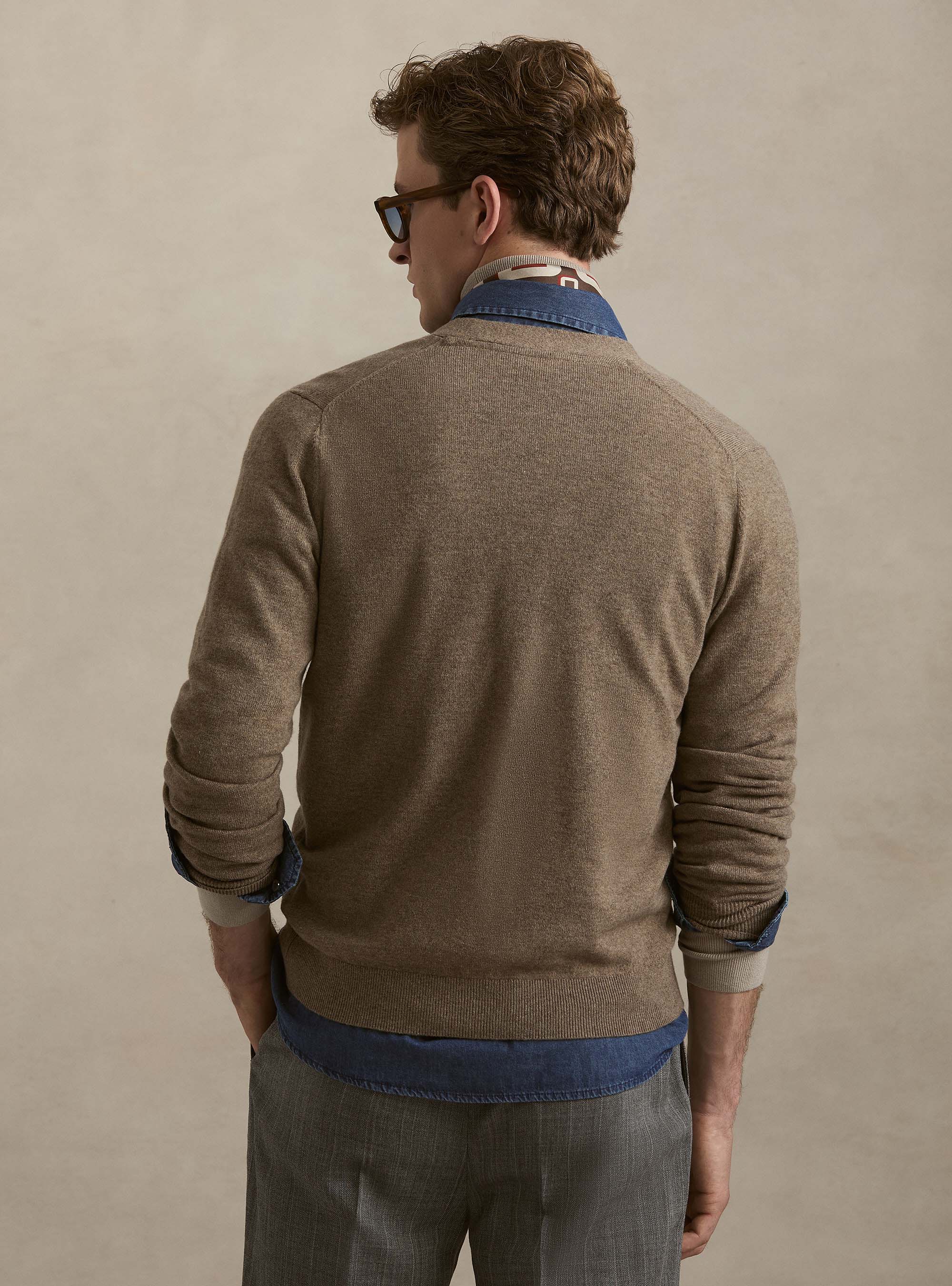 Cardigan in maglia con bottoni in lana lambswool e cashmere, FANGO