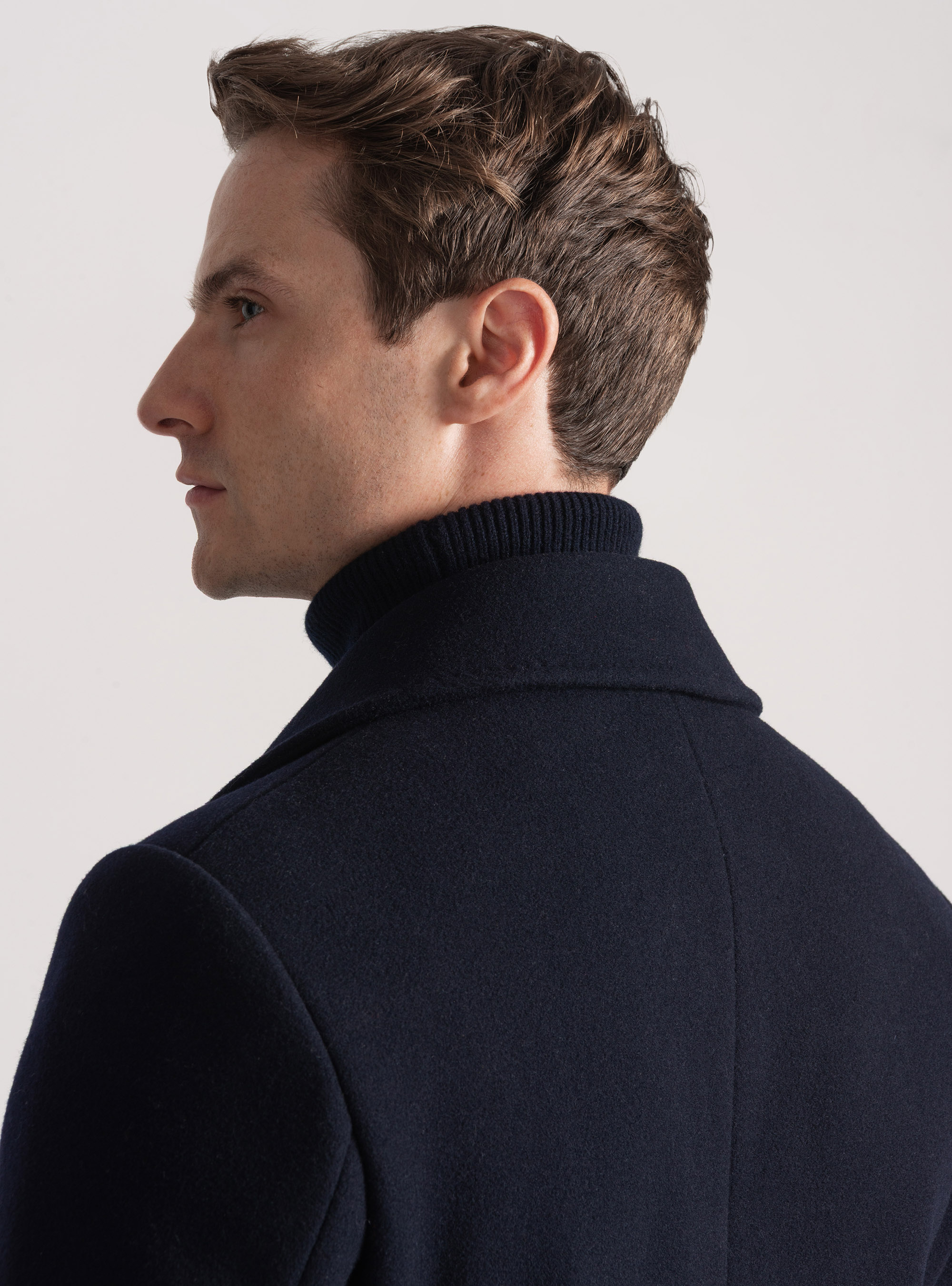 Peacoat in misto lana con bottone metallo, BLU NAVY