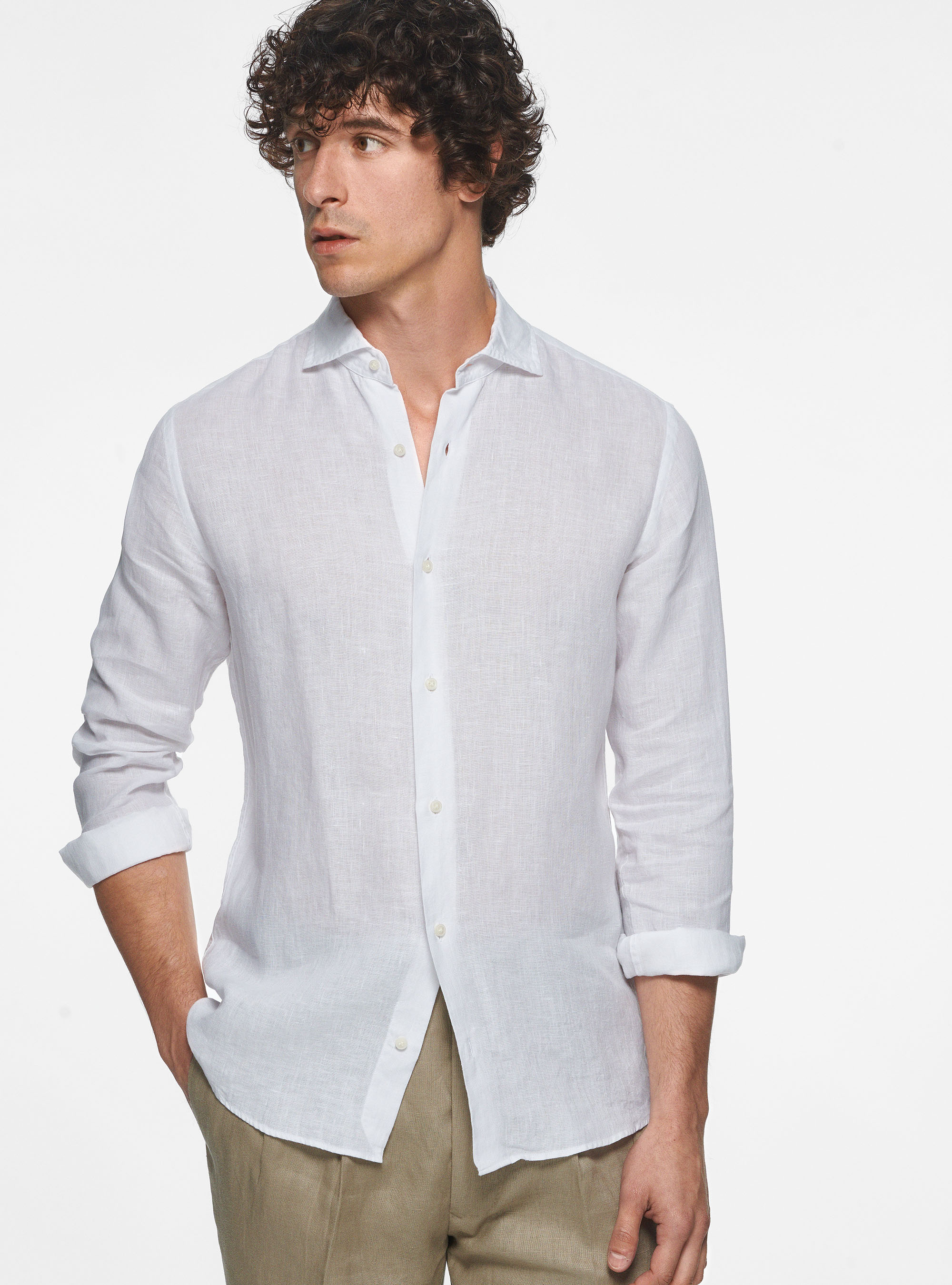 Camicia in puro lino, BIANCO