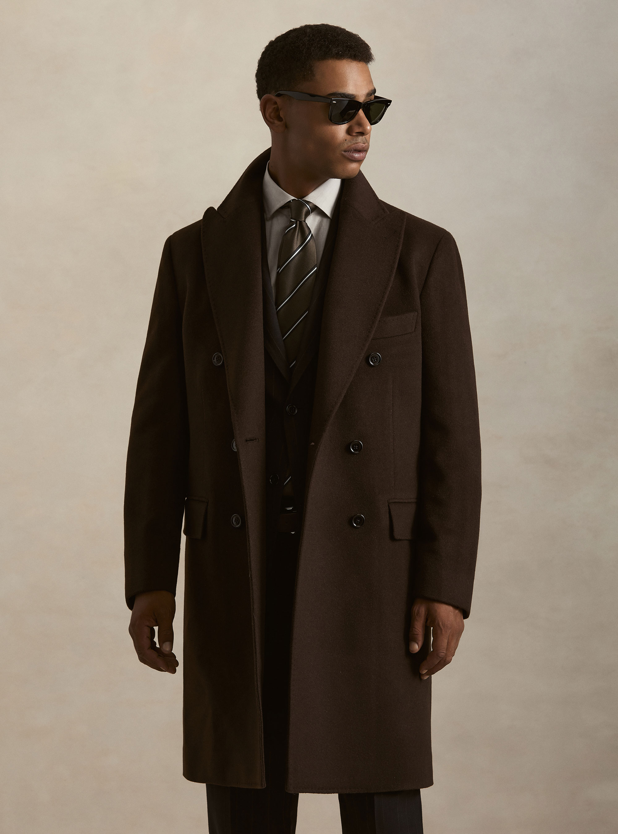 Cappotto doppiopetto in misto cashmere, MARRONE