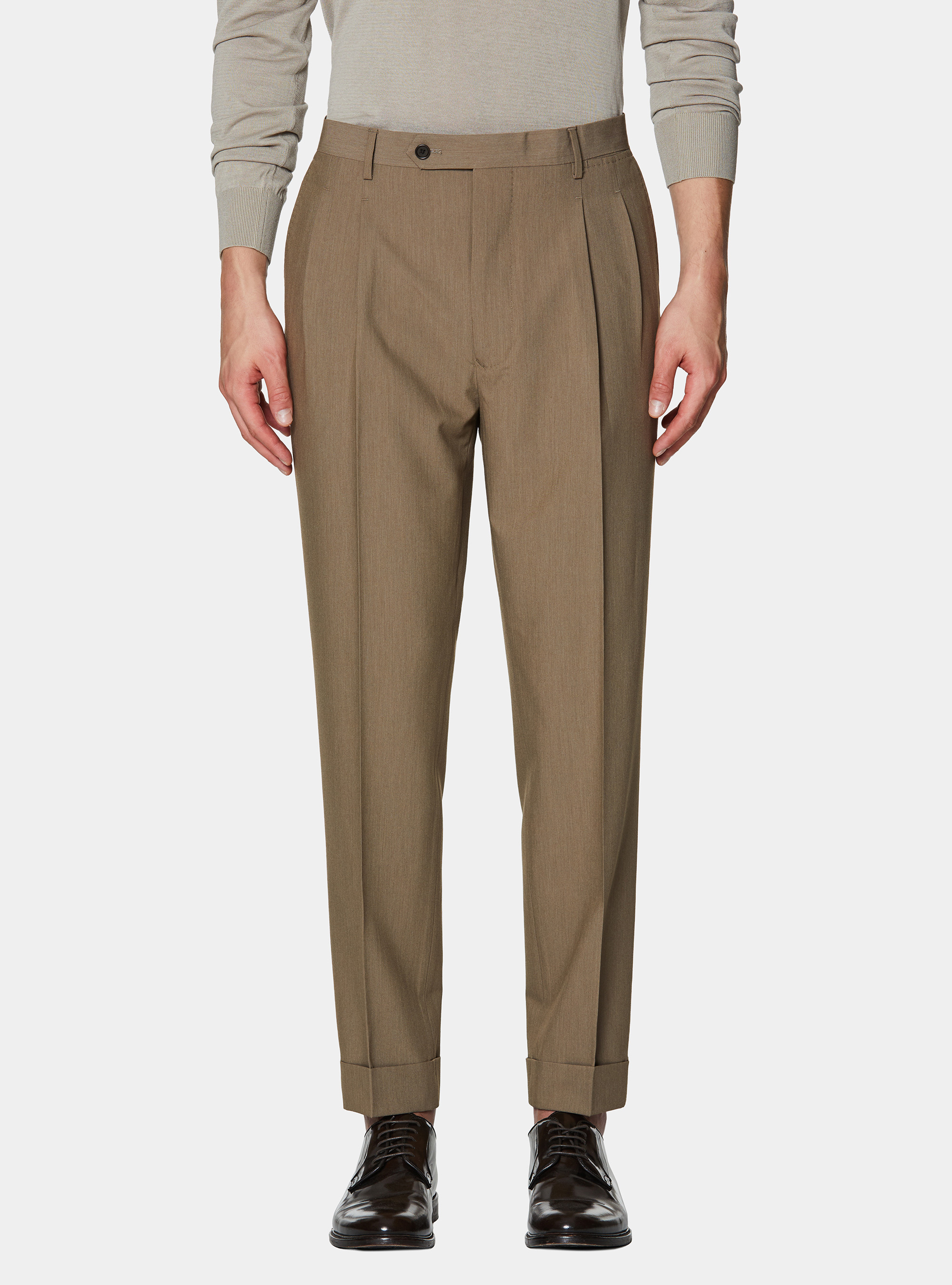 Pantaloni classici con pince, FANGO