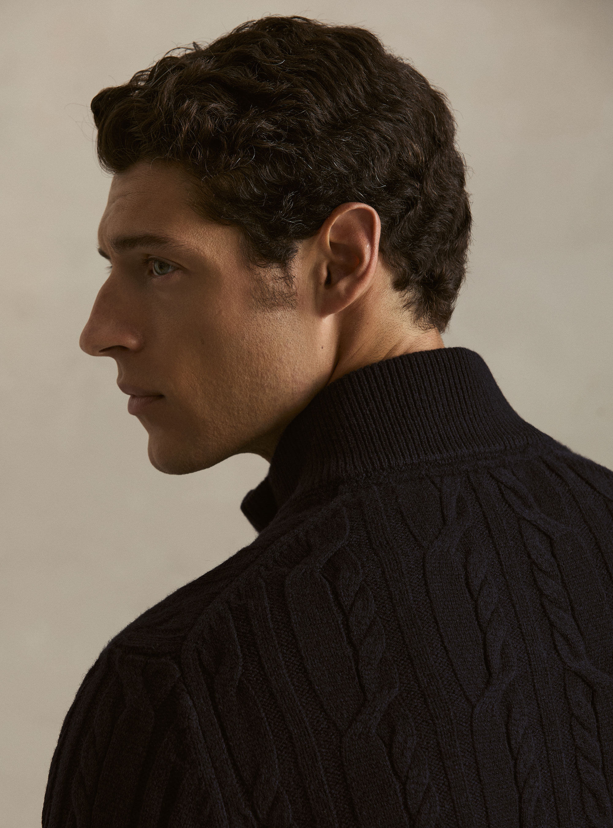 Cardigan a treccia in lana e cashmere, BLU NAVY