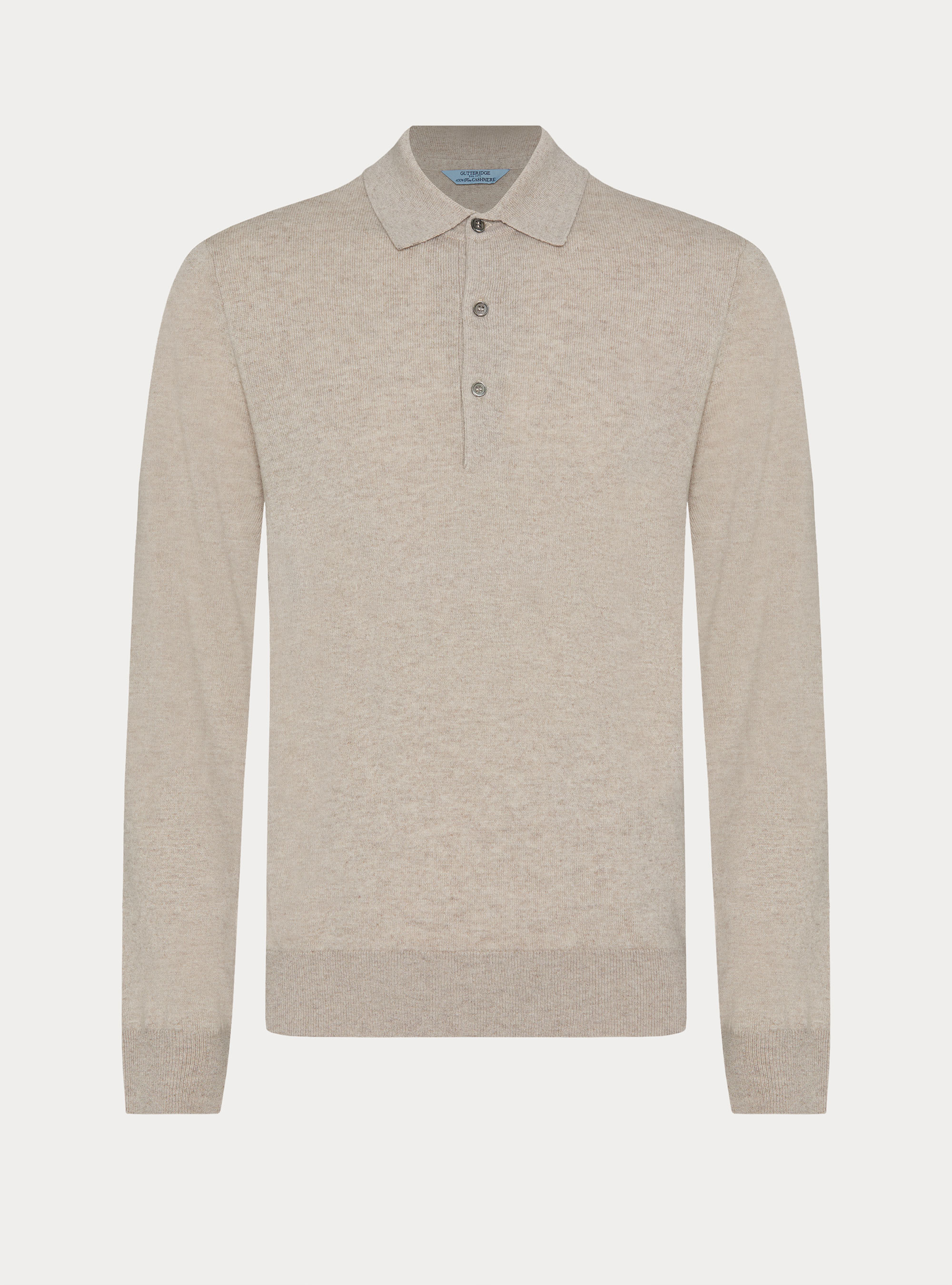 Polo a manica lunga in puro cashmere, ECRU