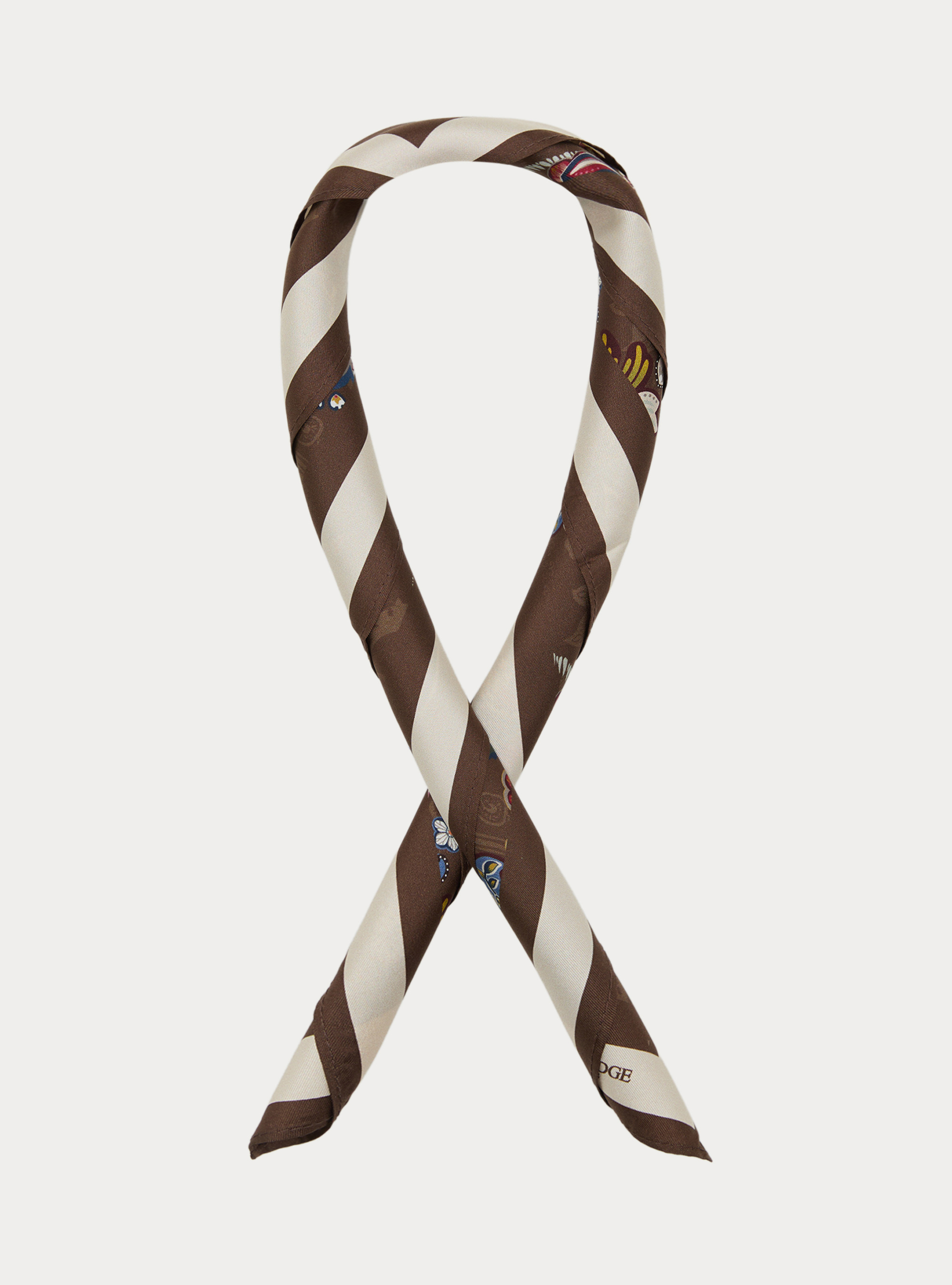 Foulard in seta stampa floreale, MARRONE