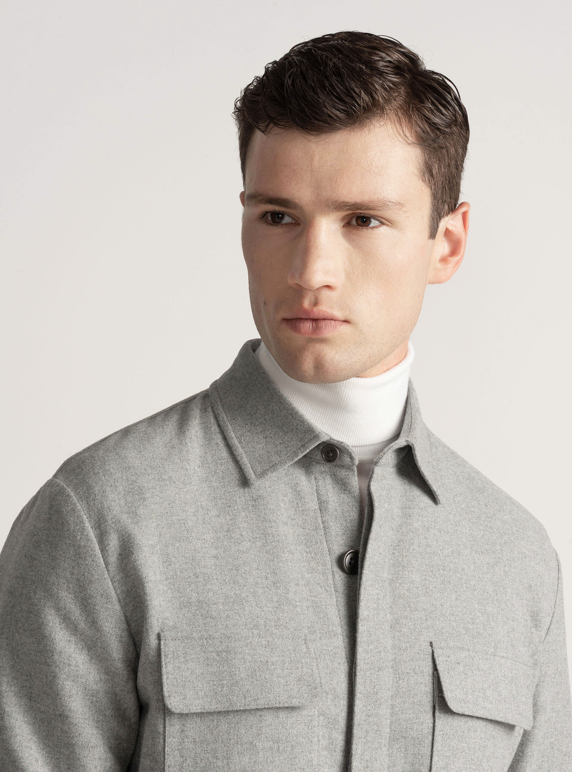 Giacca camicia leggera in misto lana, GRIGIO CHIARO