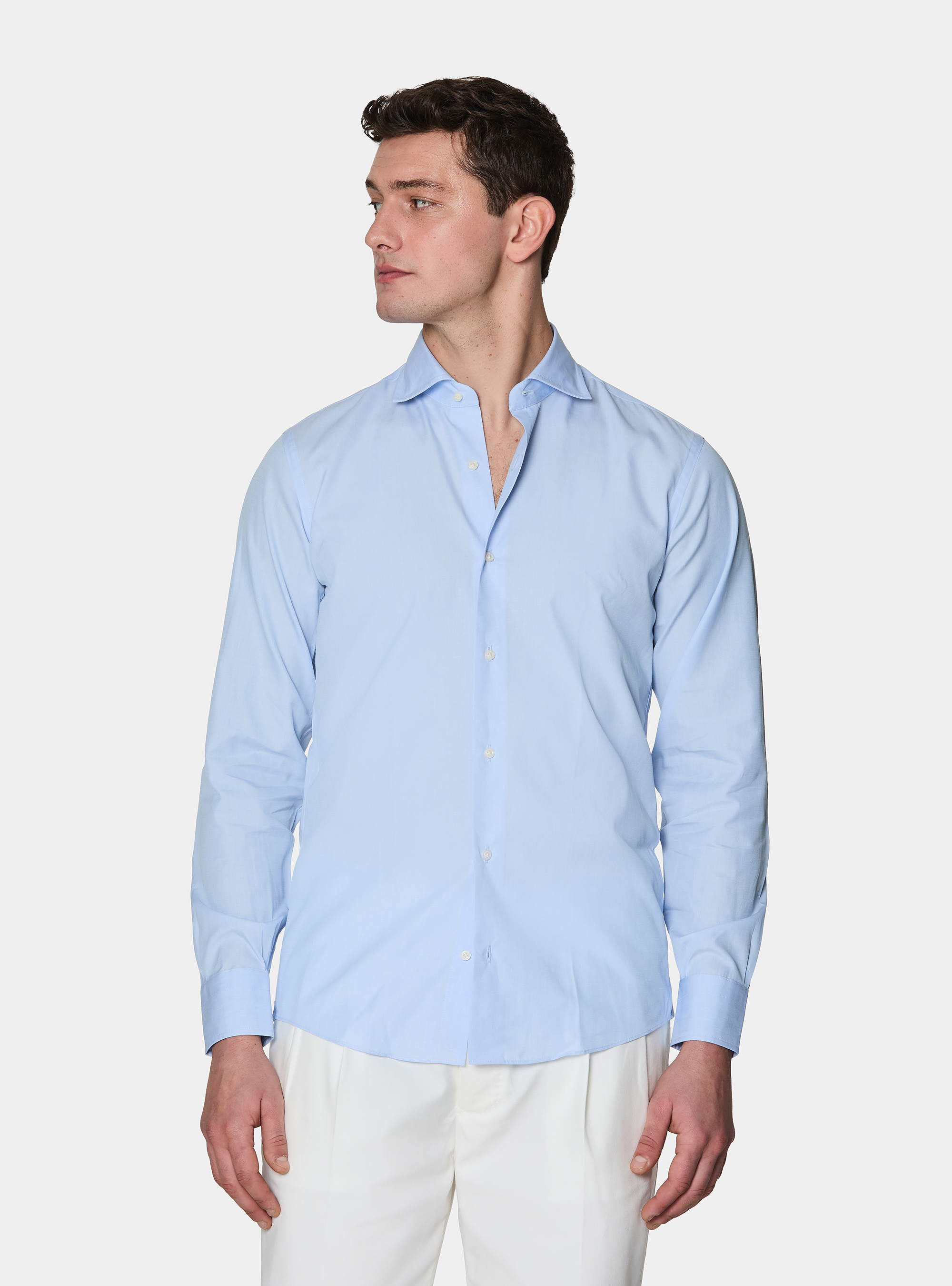 Camicia in cotone fil a fil, AZZURRO