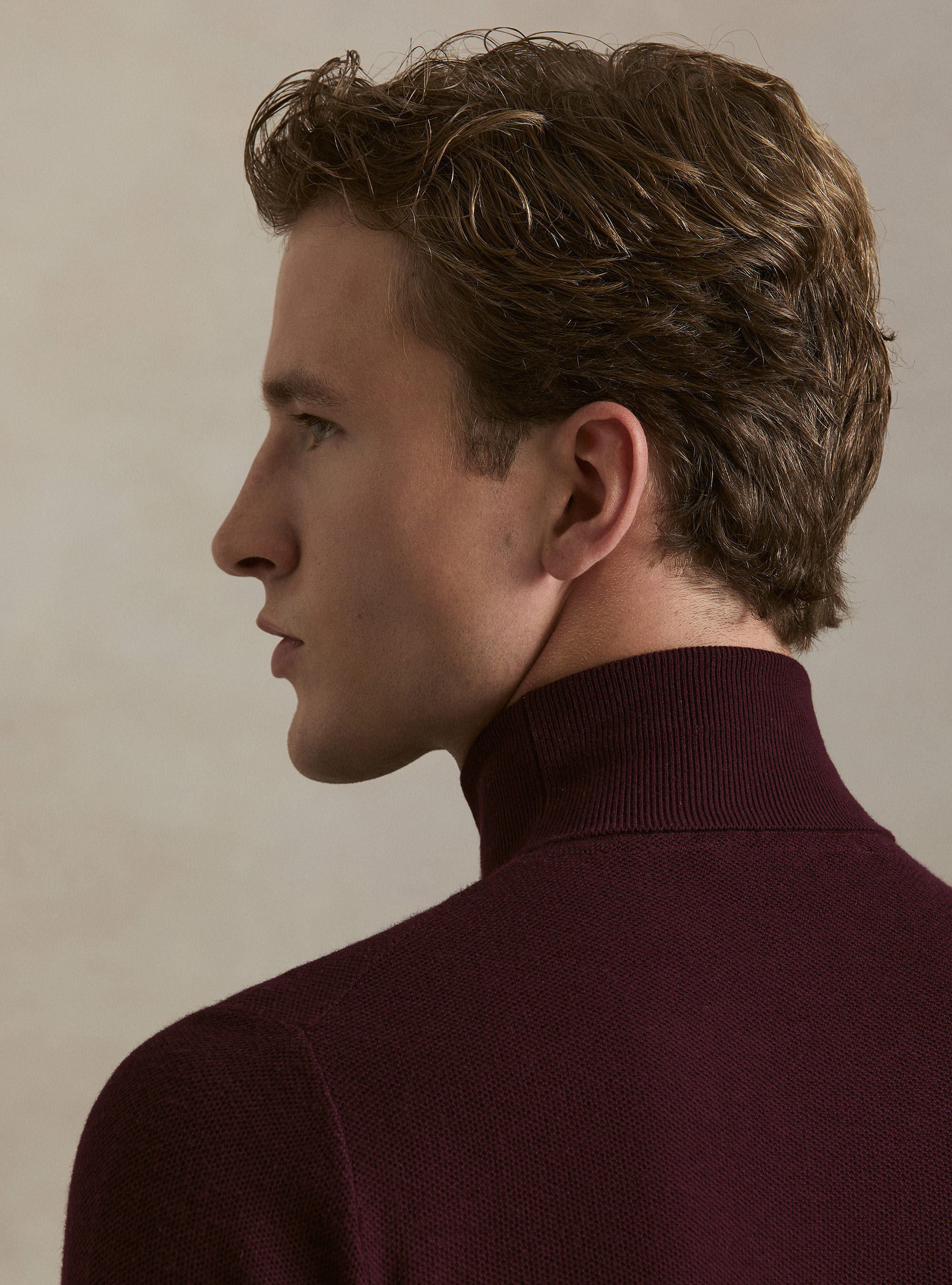 Dolcevita in maglia nido d'ape in cotone e cashmere, BORDEAUX