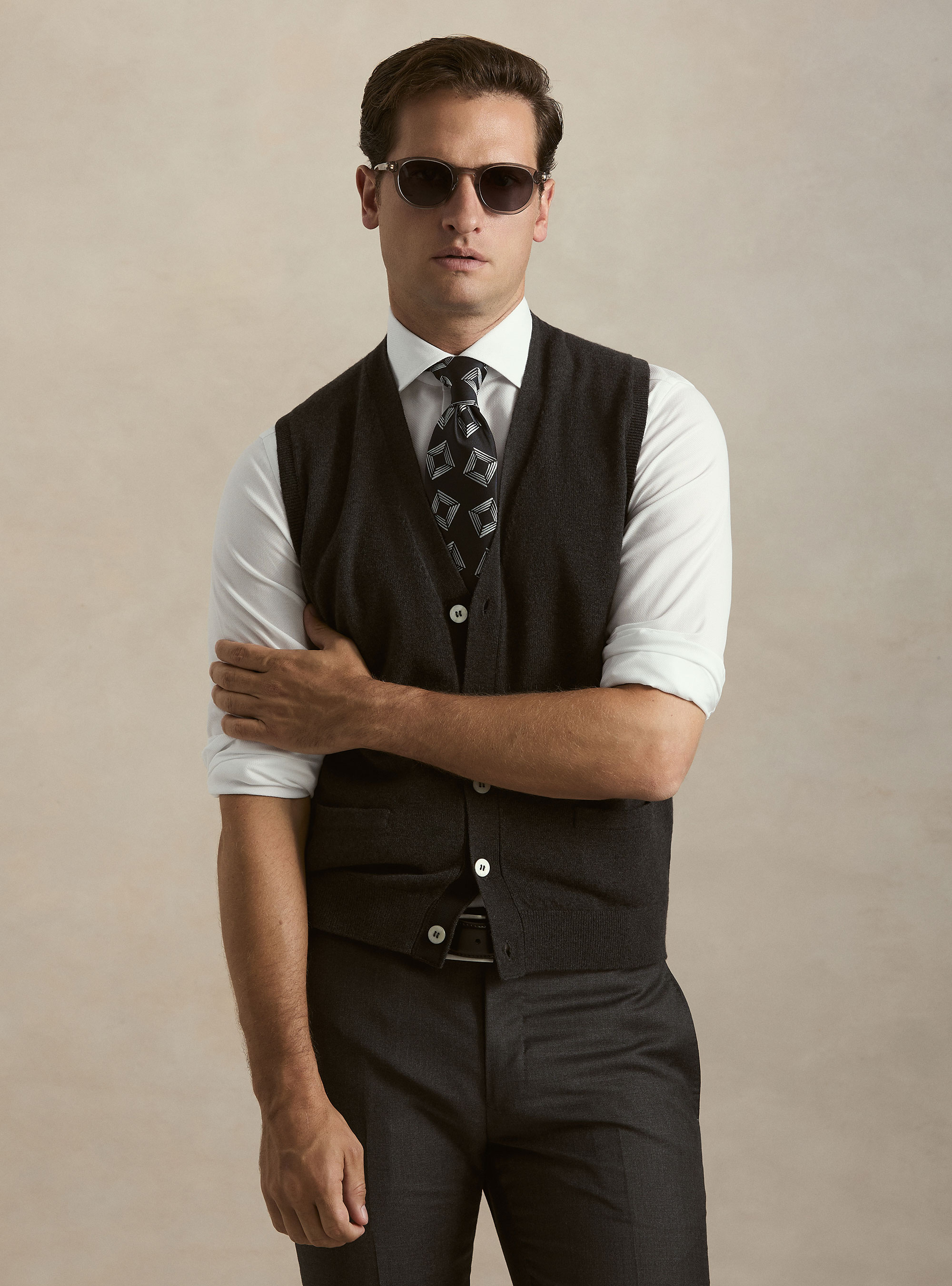 Gilet in maglia in lambswool e cashmere, ASFALTO