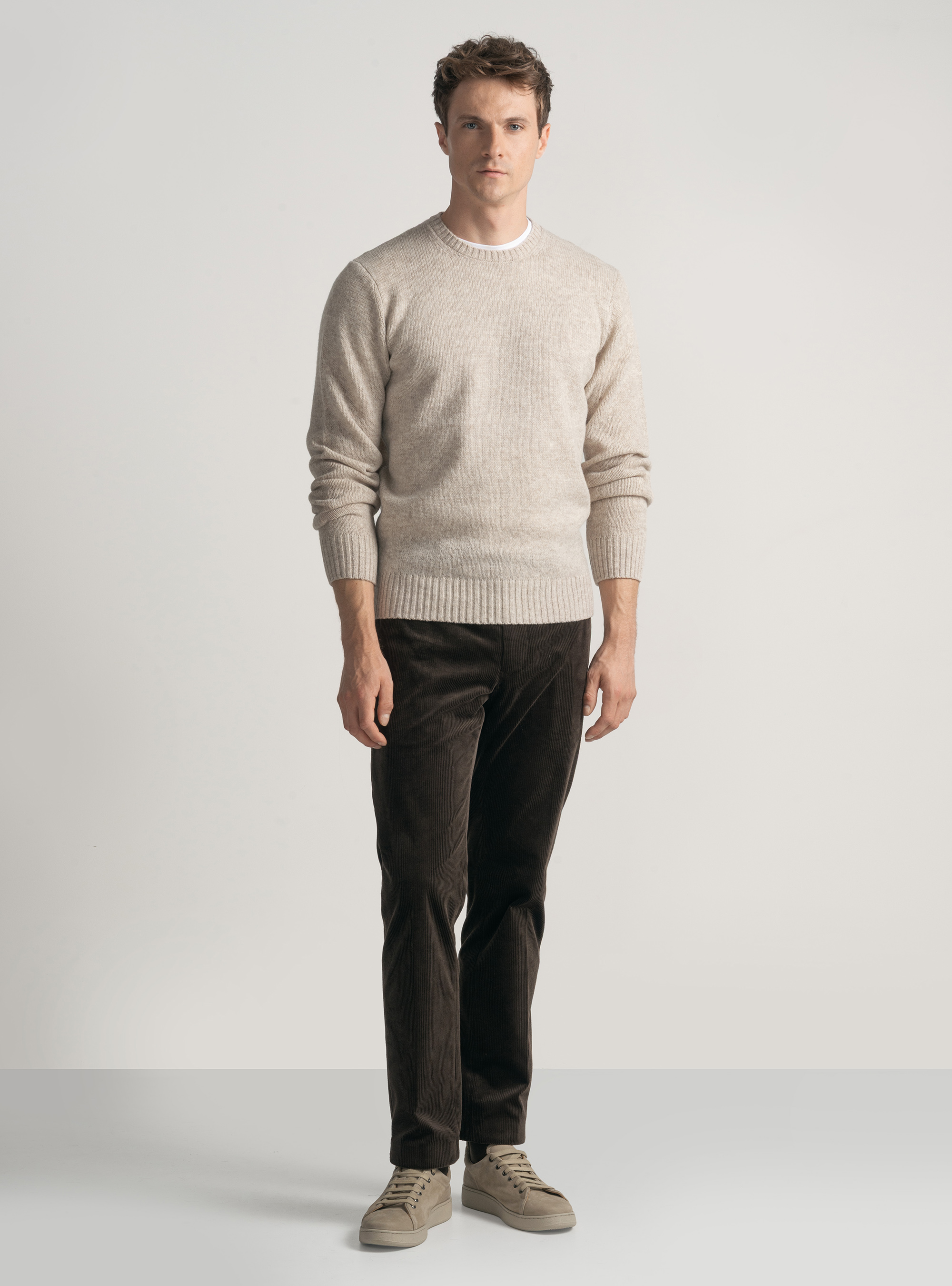 Maglia girocollo in lana shetland, ECRU