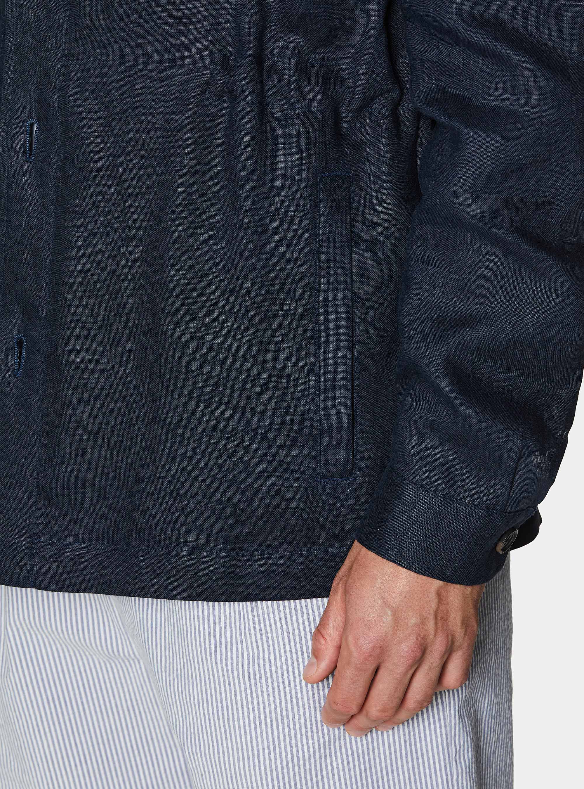 Giacca camicia in puro lino con coulisse, BLU NAVY