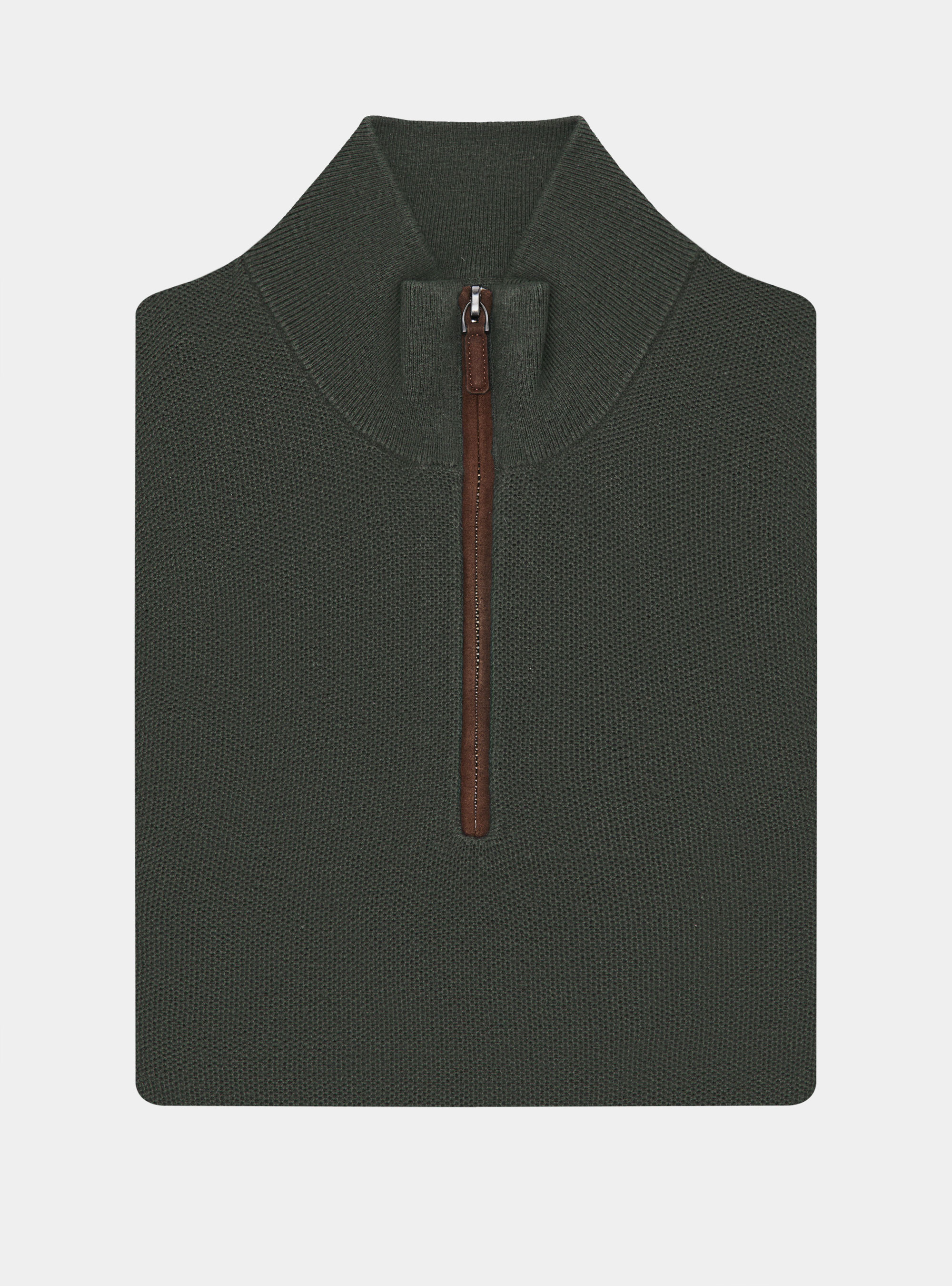 Maglia con mezza zip in cotone cashmere nido d'ape, MILITARE 0609C