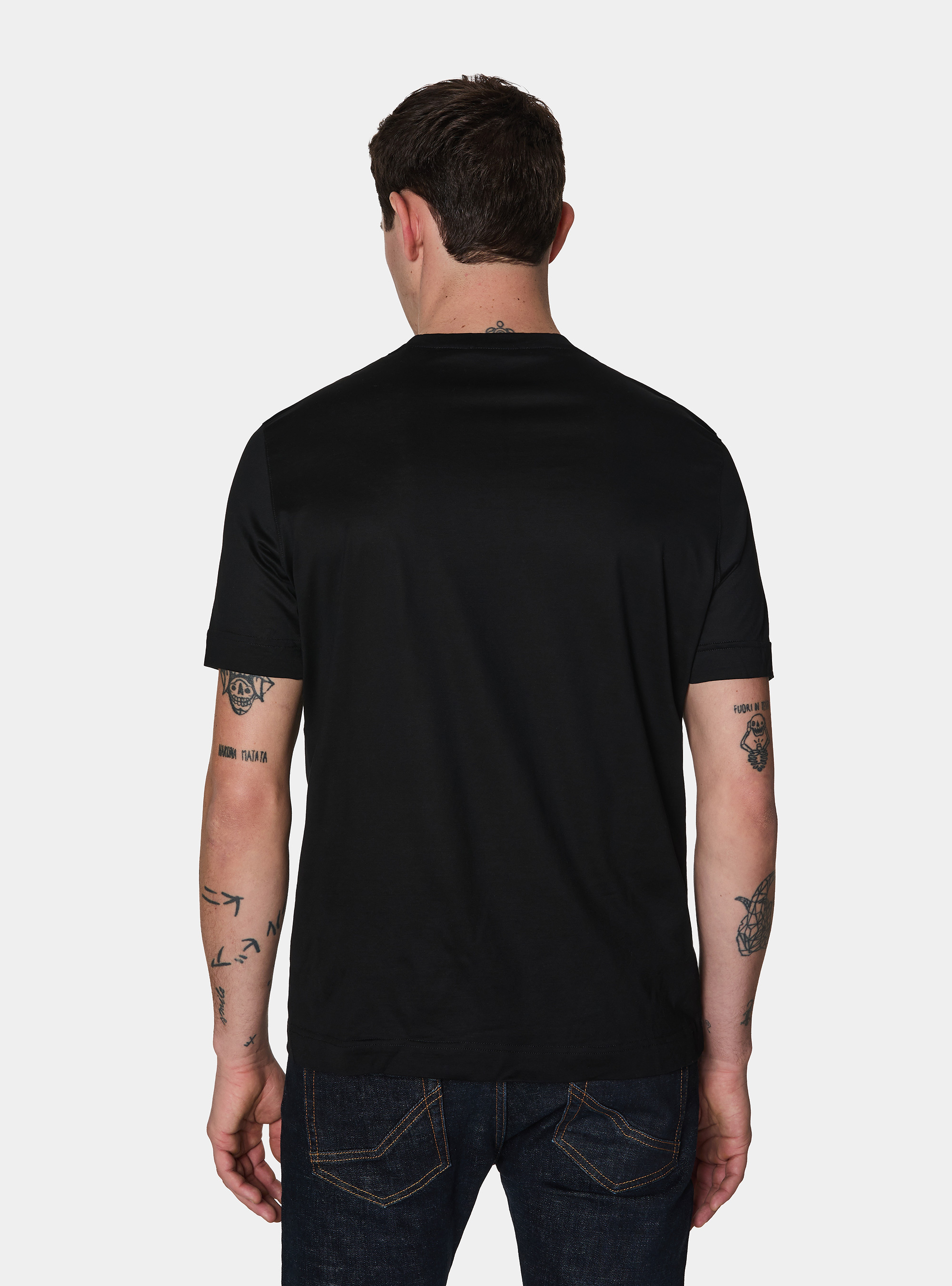 T-shirt mezza manica in filo di Scozia, NERO