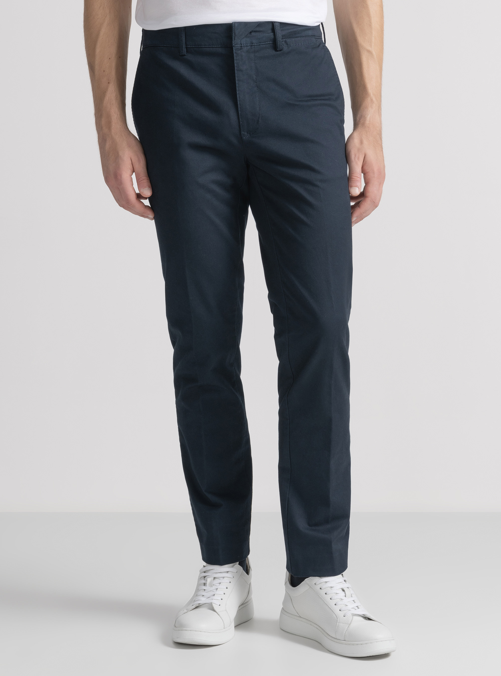 Pantaloni chino slim fit in twill stretch, BLU NAVY