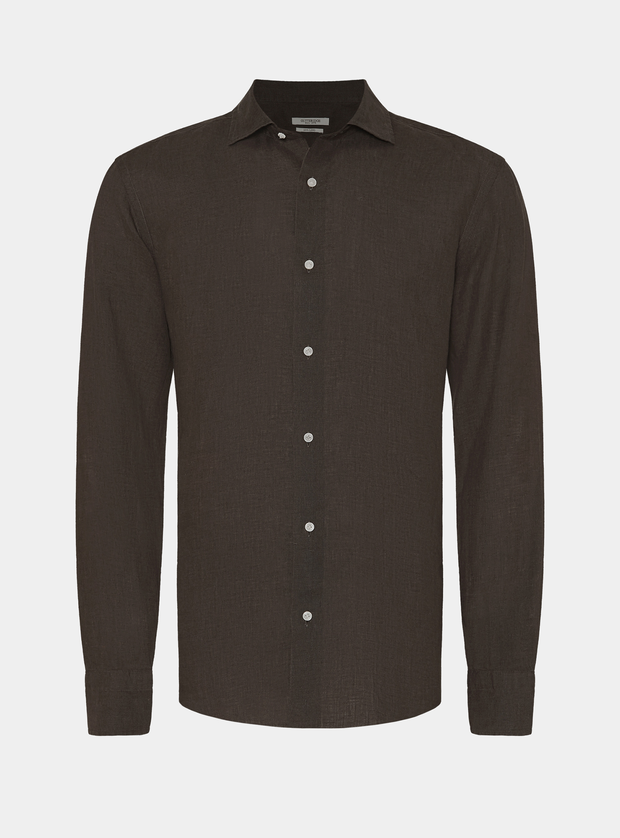 Camicia in puro lino, MARRONE