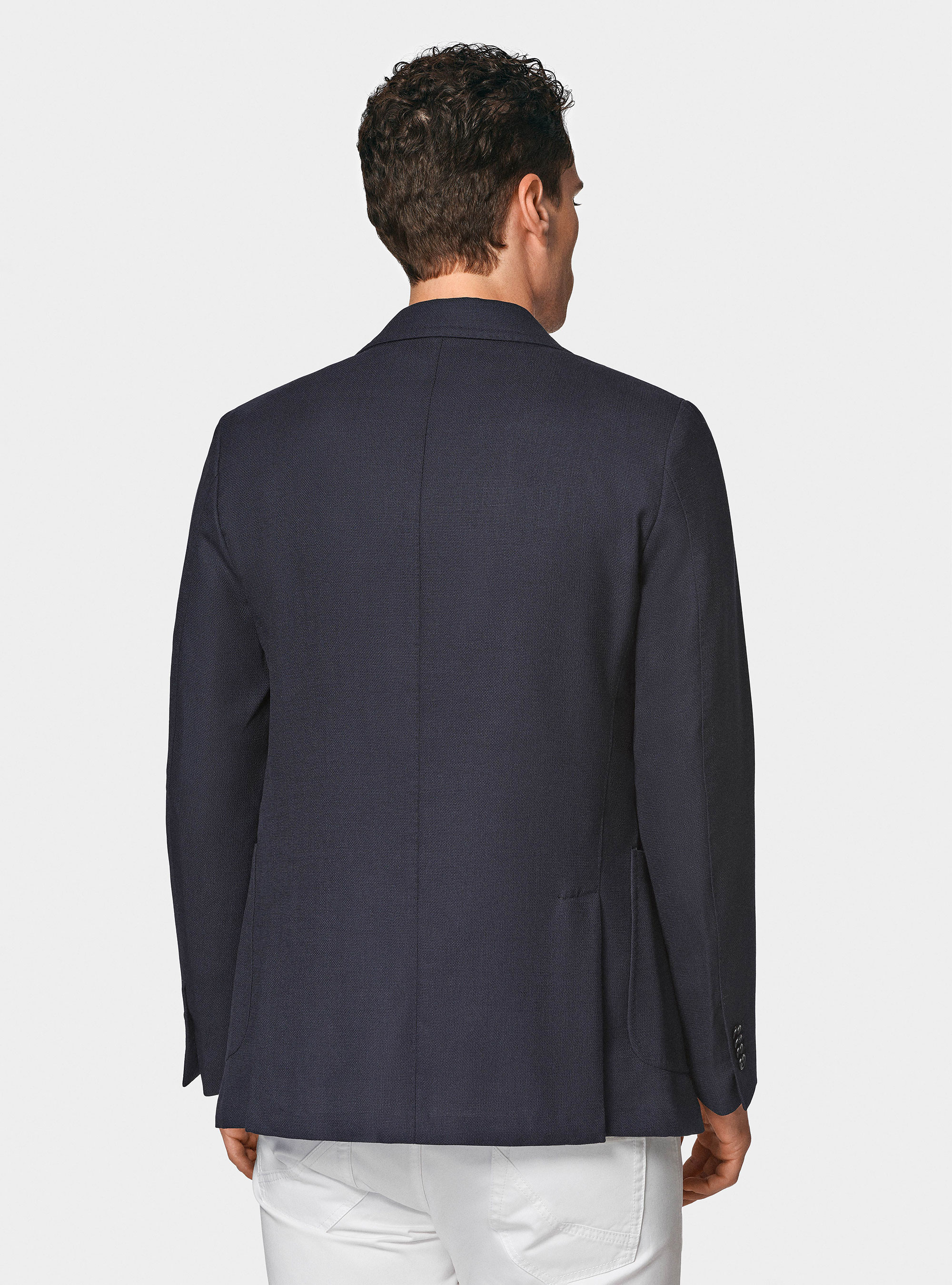 Giacca in pura lana micro texture, BLU NAVY