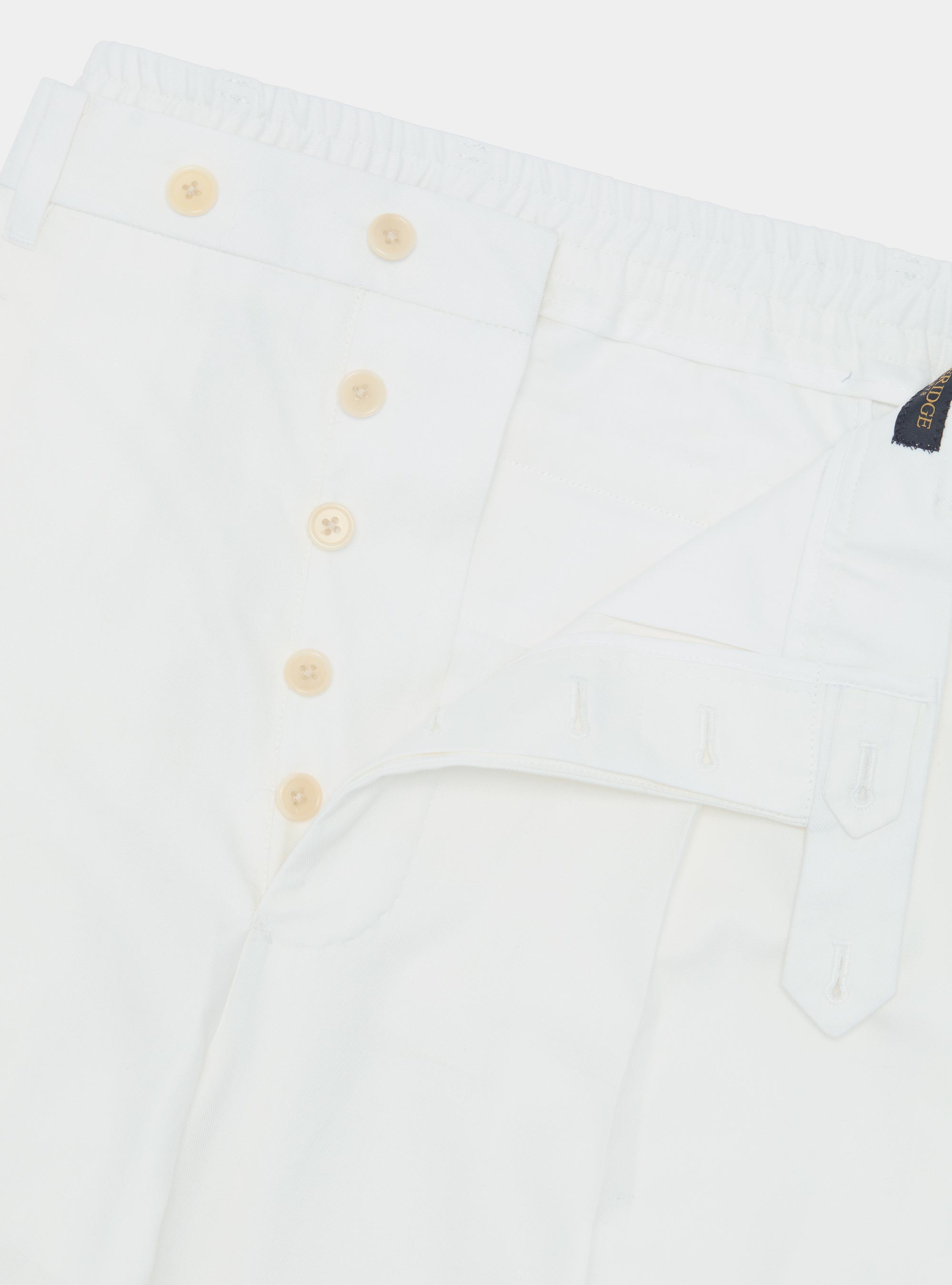 Pantaloni con pince ed elastico in misto cotone, BIANCO
