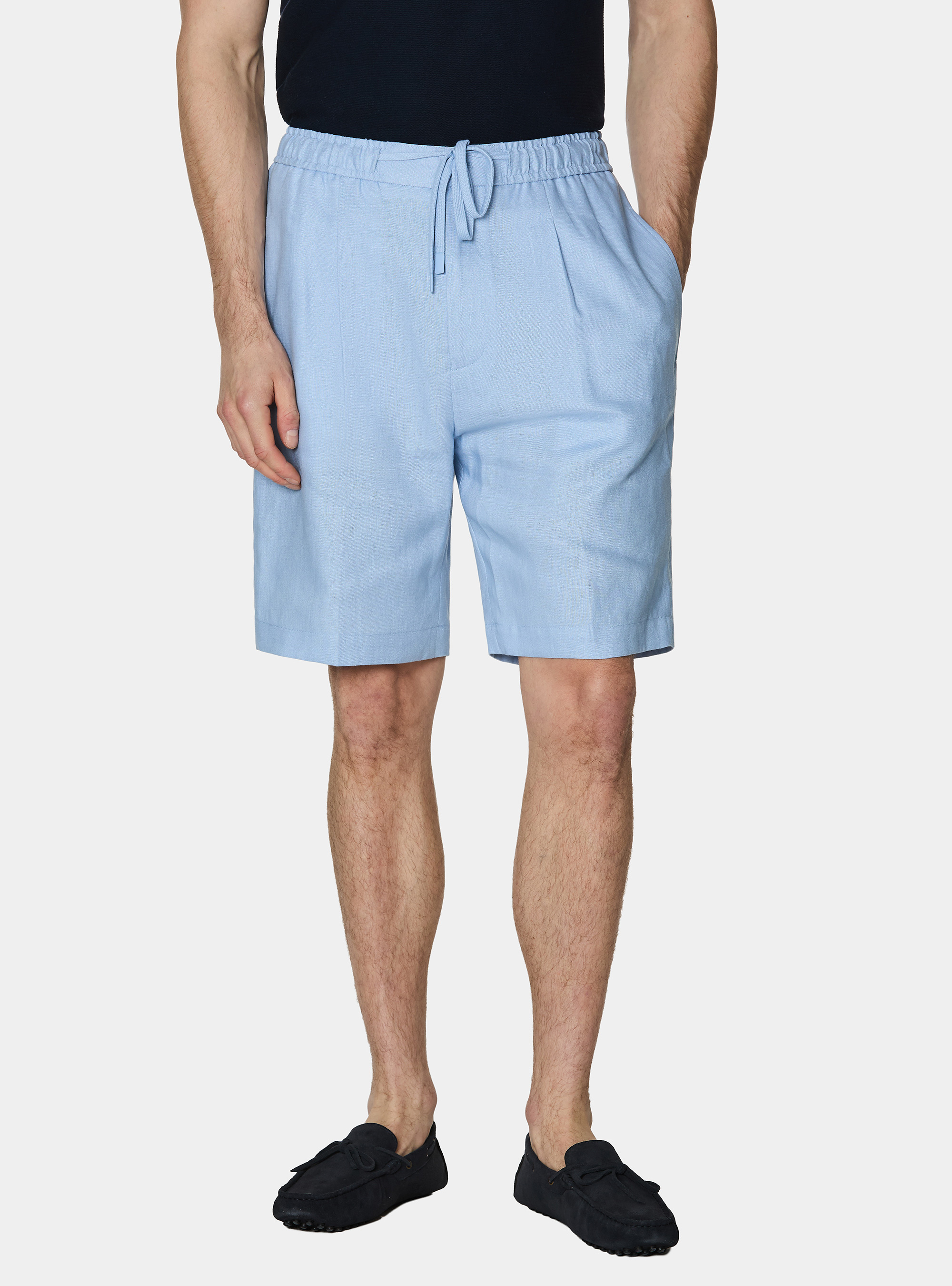 Bermuda in lino con coulisse, 0266C AZZURRO