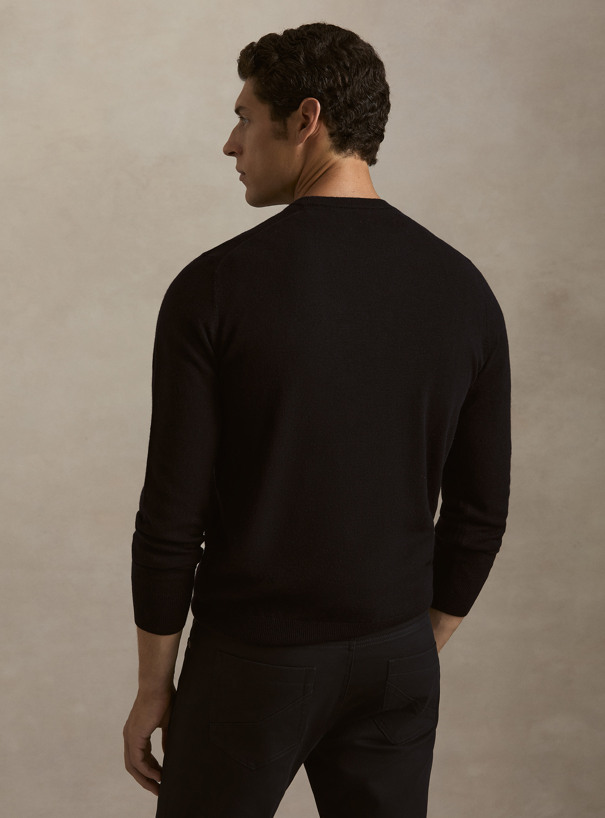 Girocollo in maglia in lana e cashmere, BLU NAVY