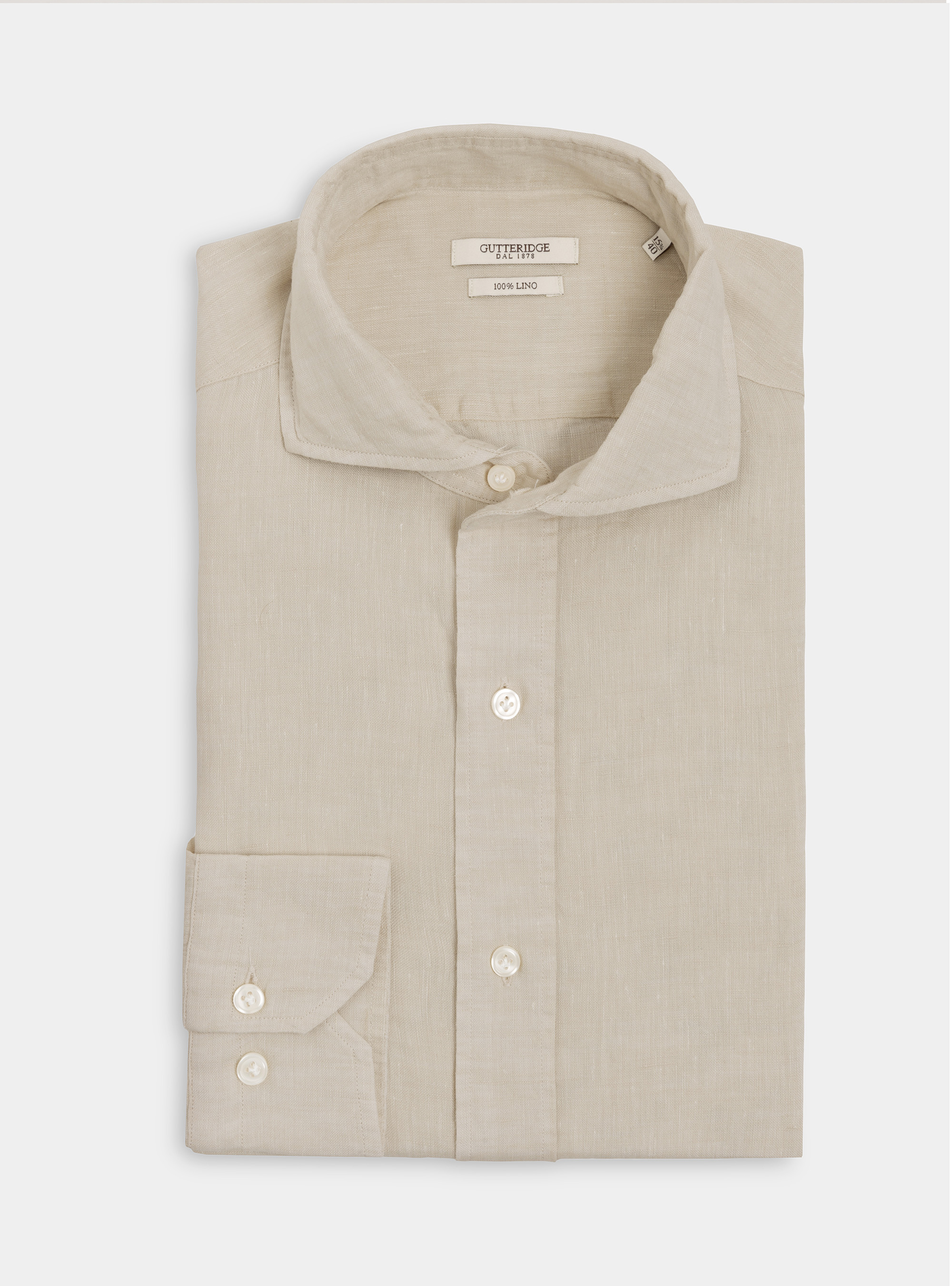 Camicia collo francese in lino, SABBIA