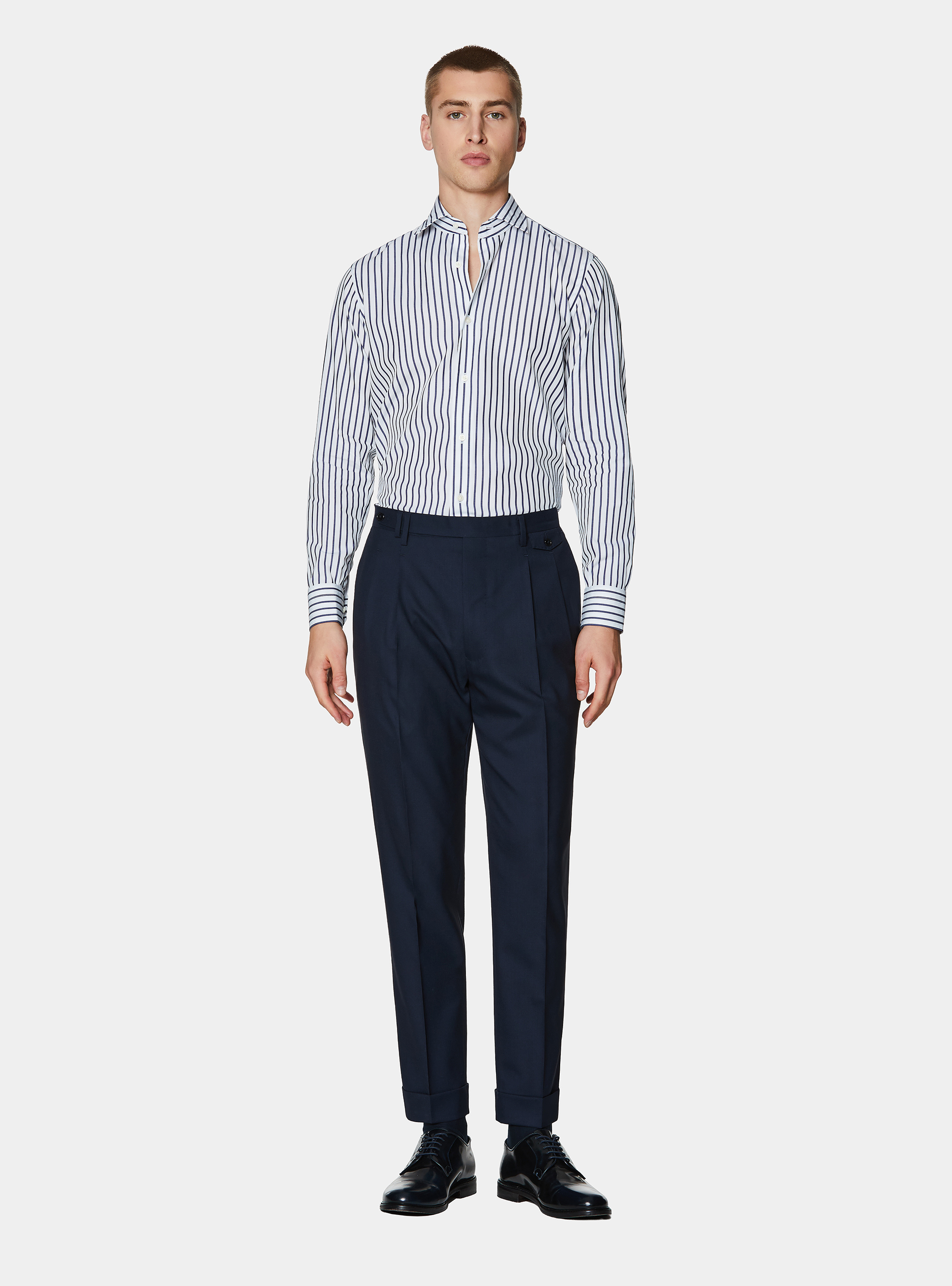 Pantaloni doppia pince in pura lana Vitale Barberis Canonico, NAVY