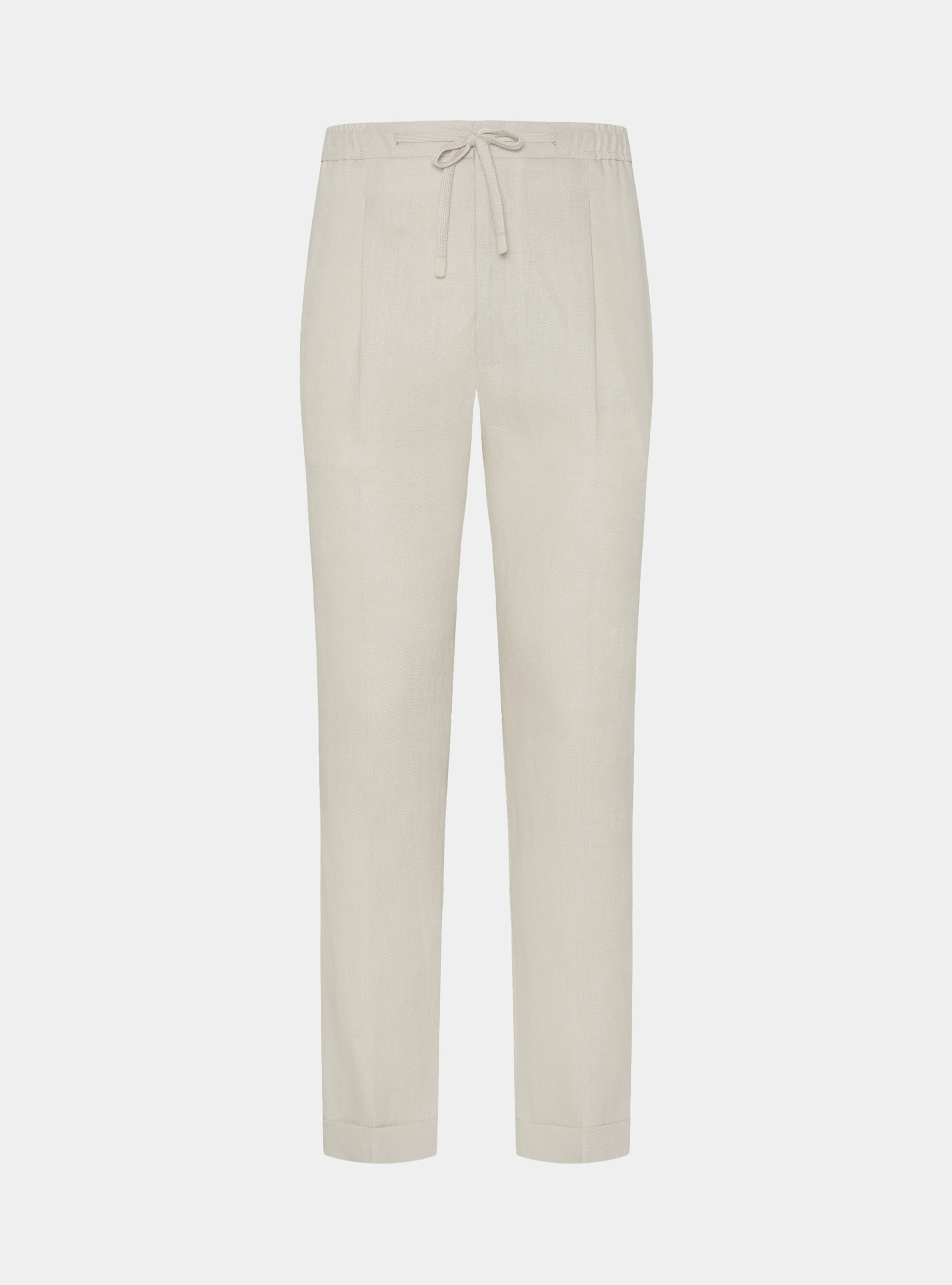Pantaloni in puro lino con pince e coulisse, ECRU