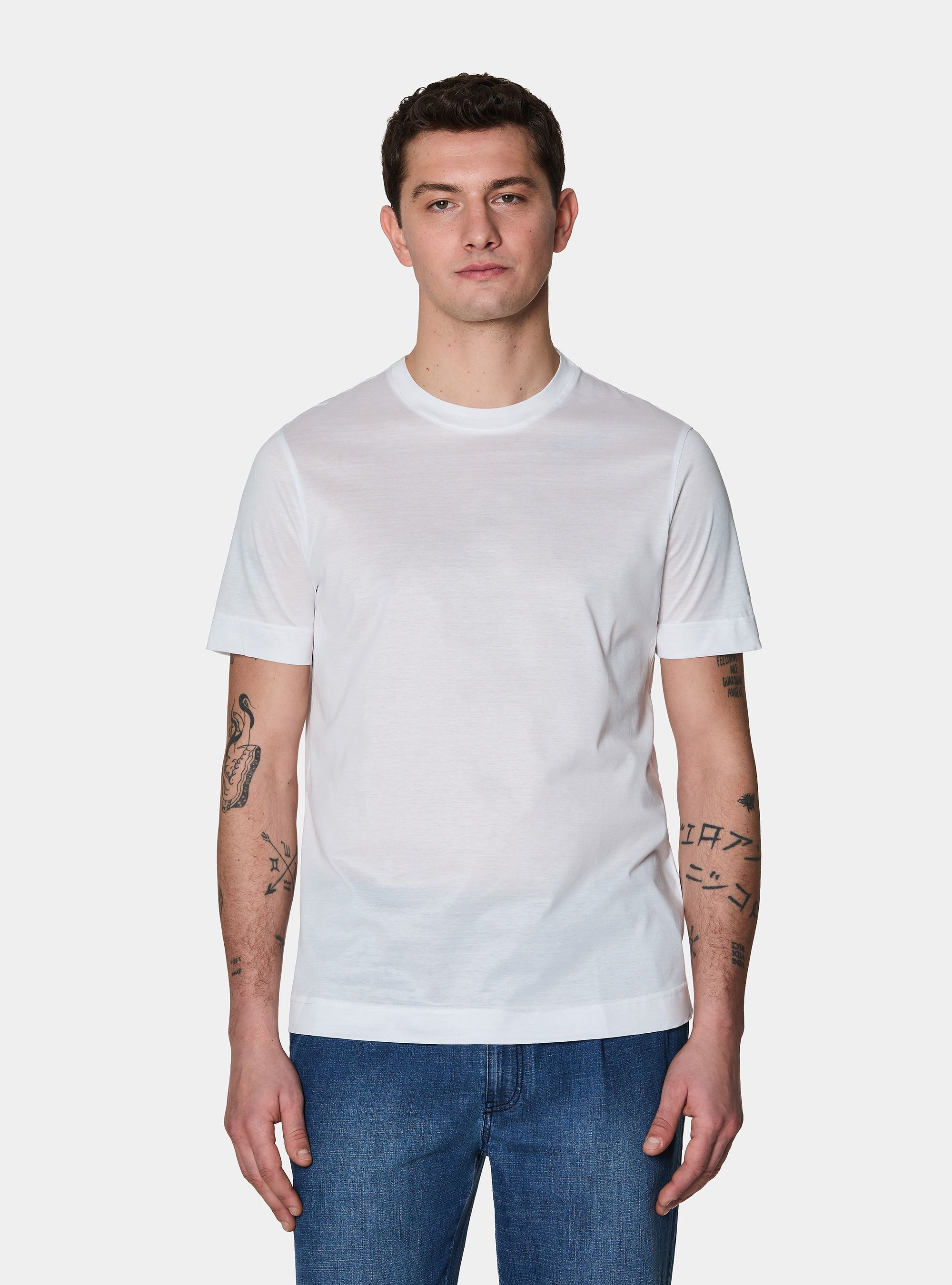 T-shirt mezza manica in filo di Scozia, BIANCO