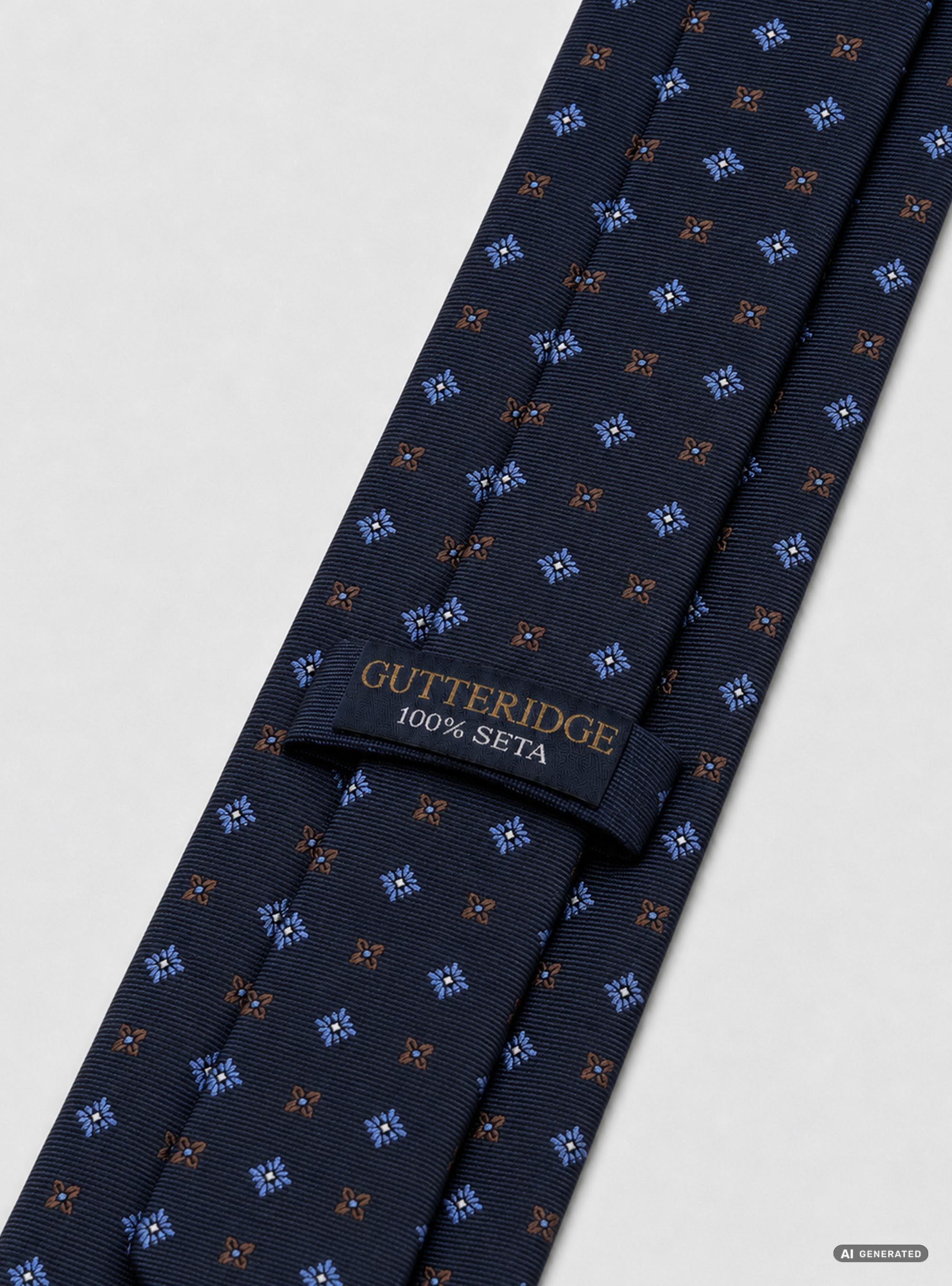 Cravatta in seta jacquard con micro fantasia fiori, BLU NAVY