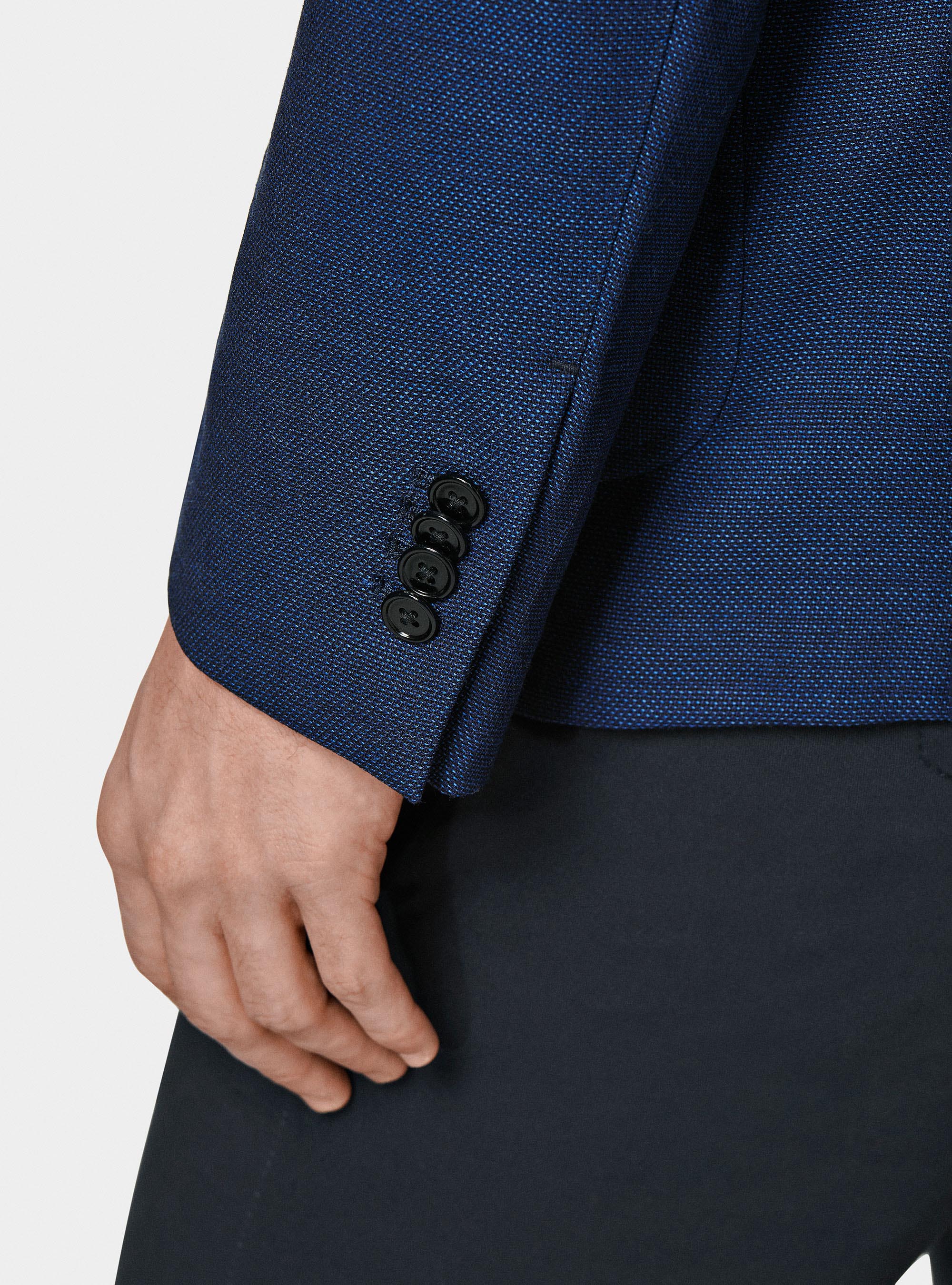 Giacca in pura lana micro texture, BLU