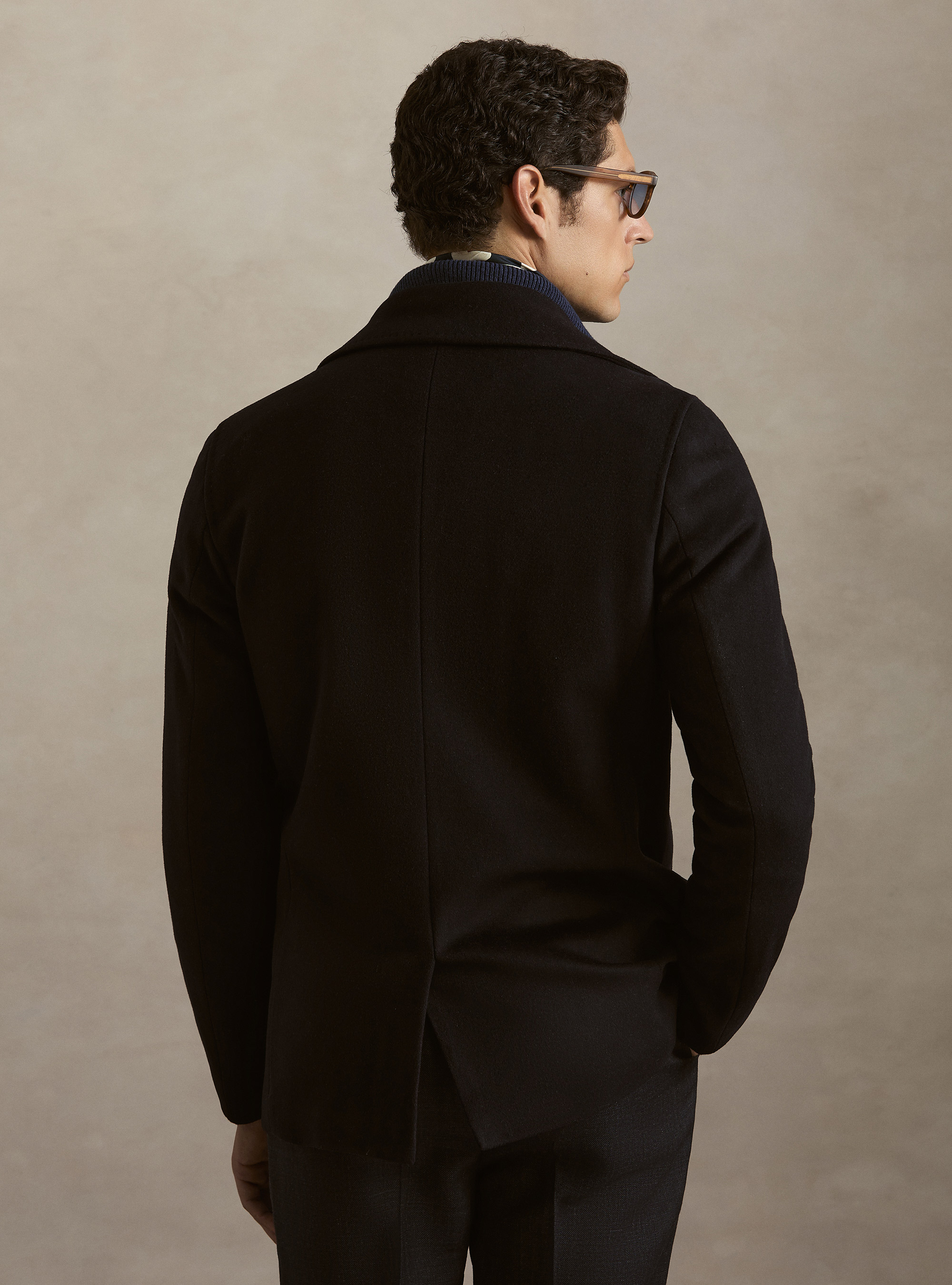 Peacoat in lana cashmere con bottone in metallo, BLU NAVY