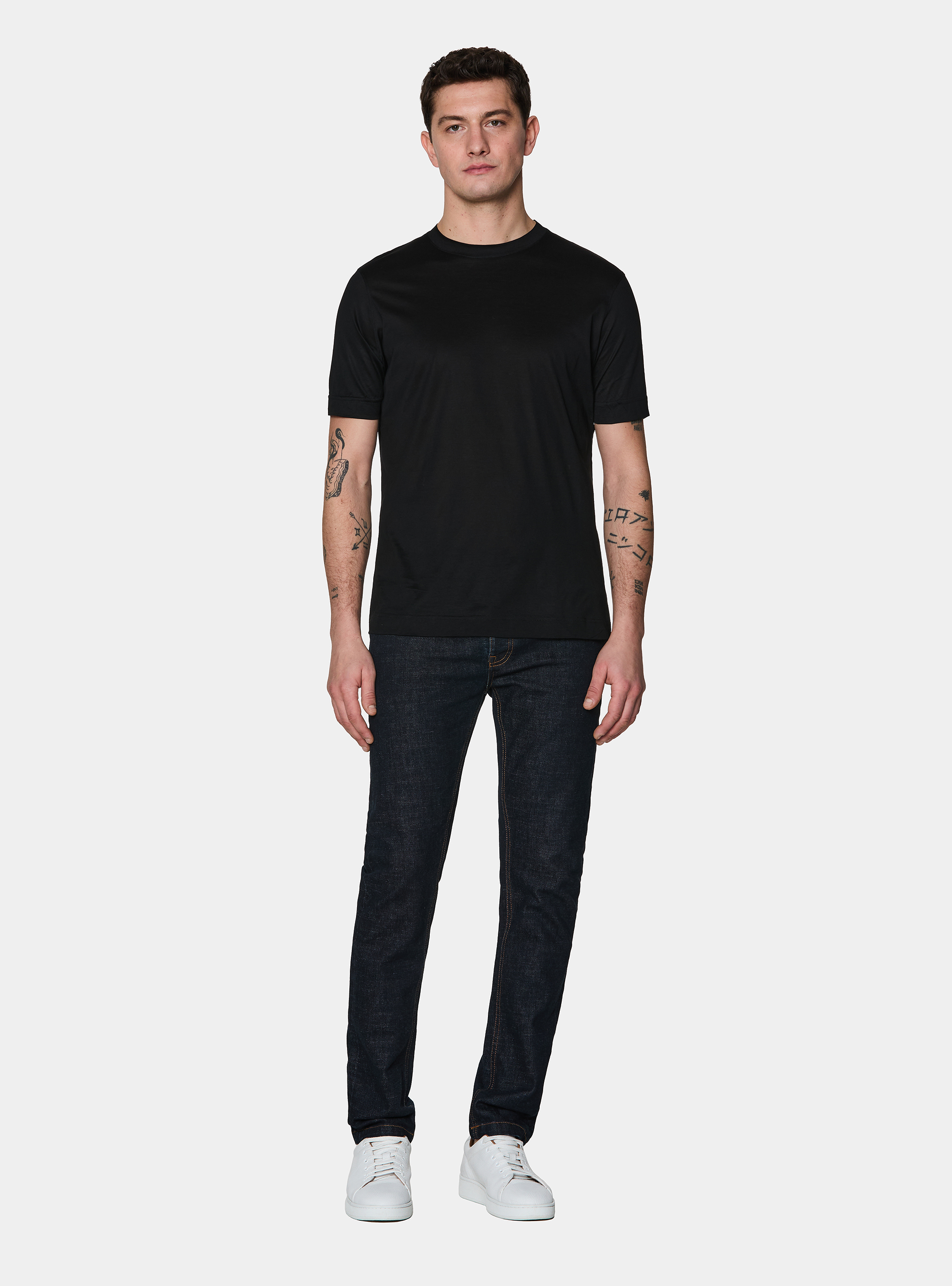 T-shirt mezza manica in filo di Scozia, NERO