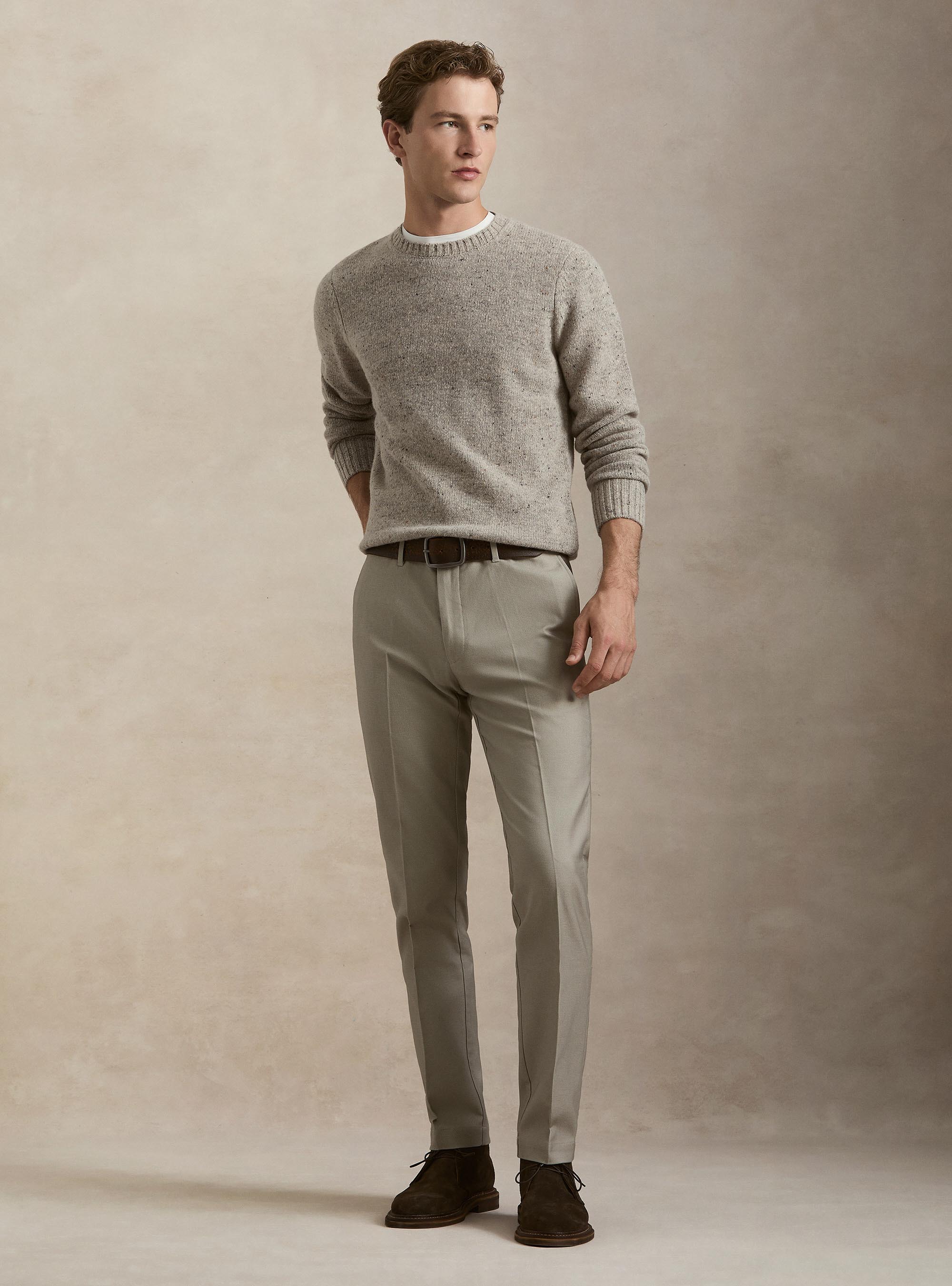 Girocollo in maglia bottonato misto lana merino, GRIGIO CHIARO MELANGE