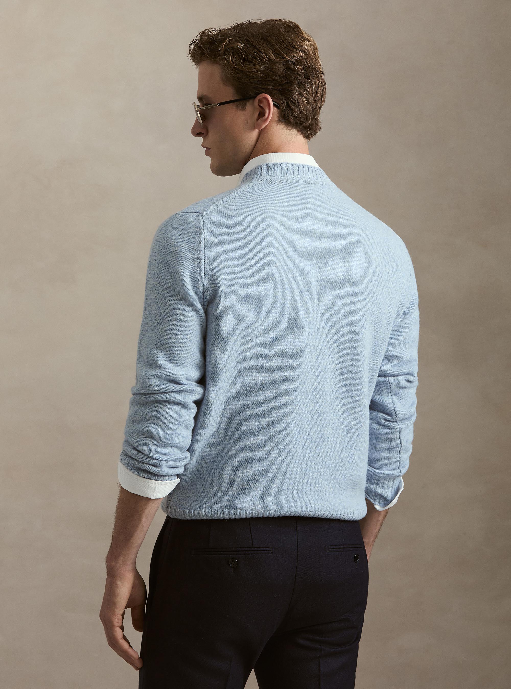 Maglia girocollo in pura lana shetland, AZZURRO POLVERE 0283C