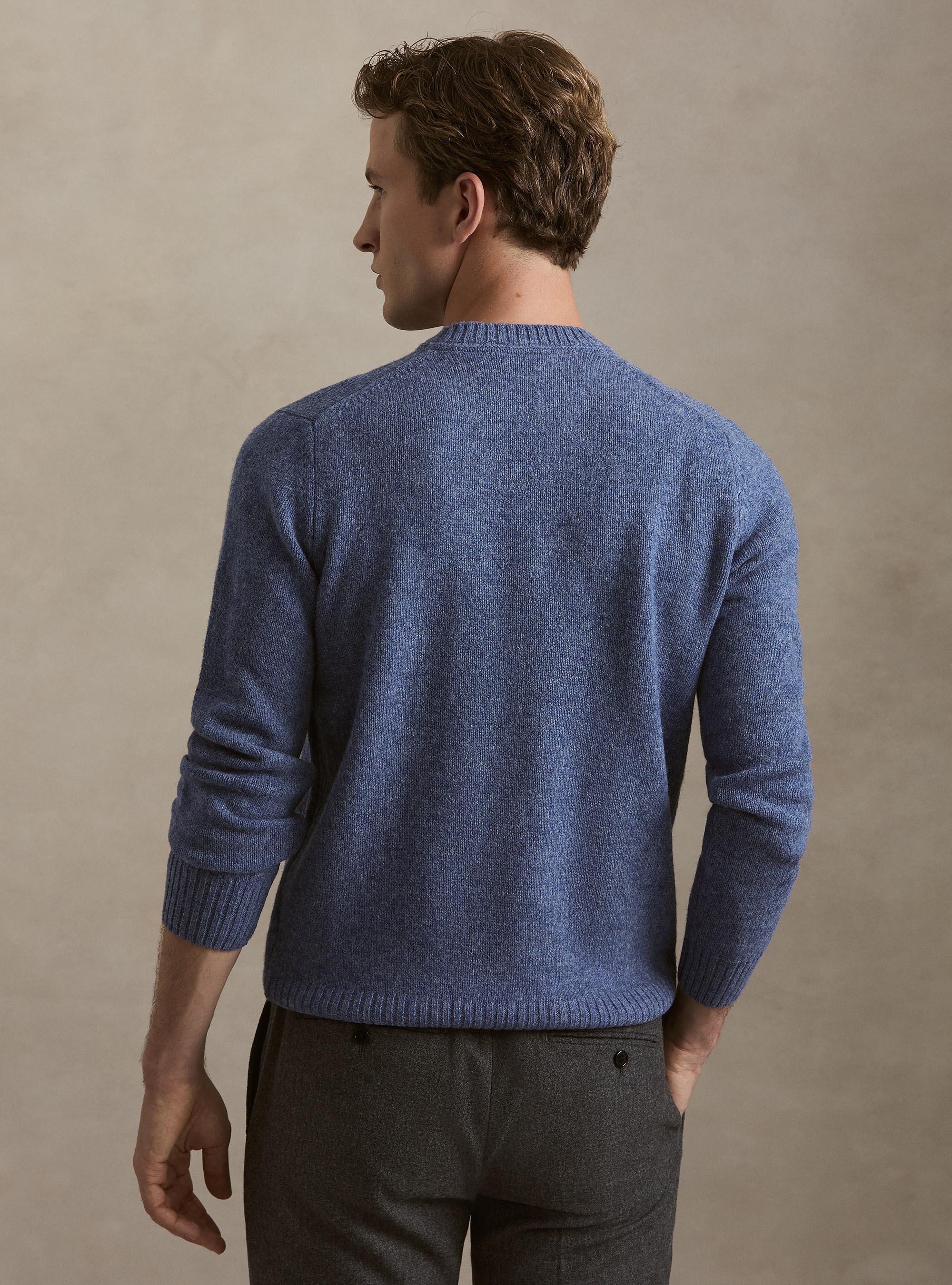 Maglia girocollo in pura lana shetland, 0243C DENIM