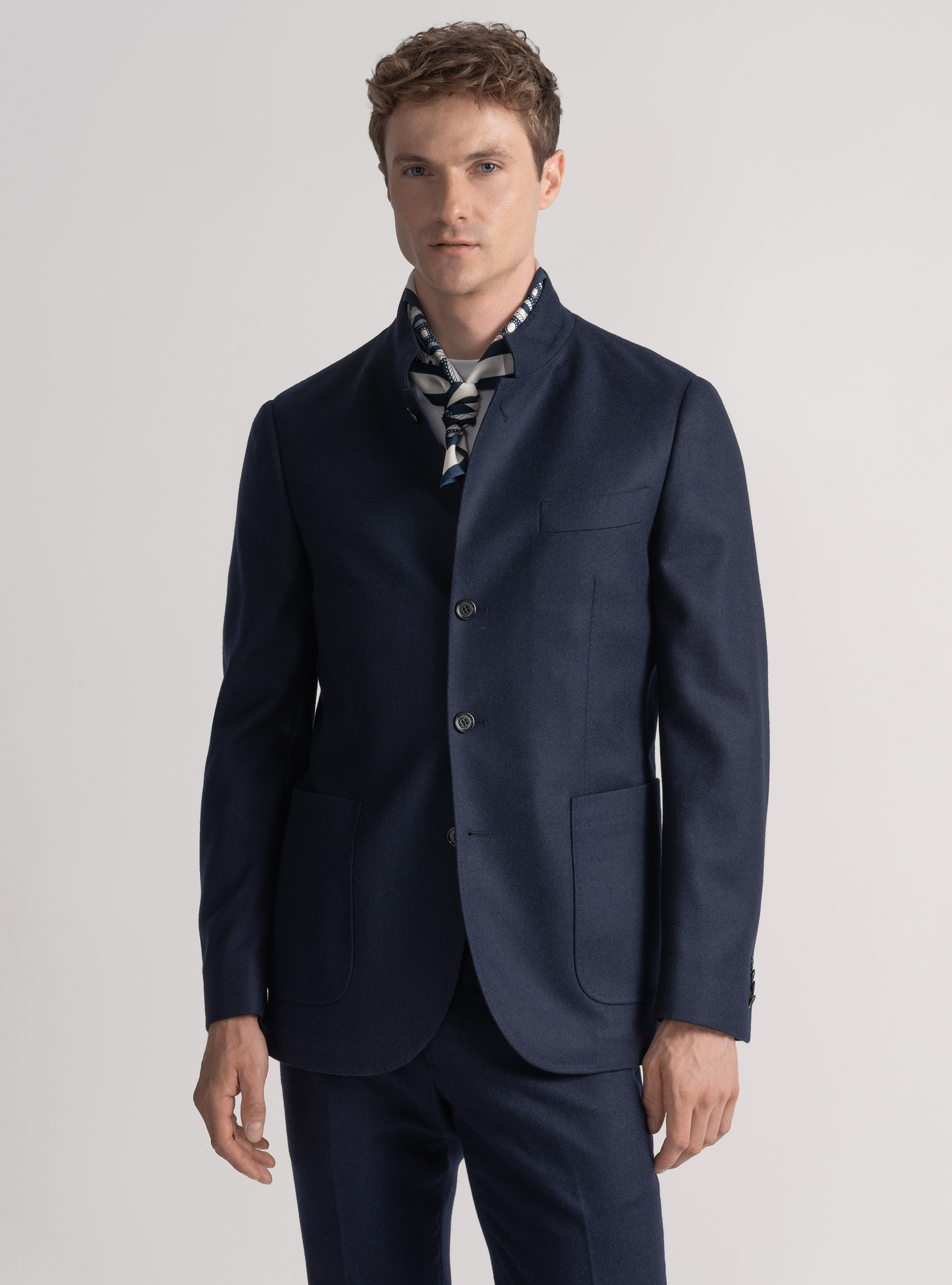Giacca coreana in flanella di lana, BLU NAVY