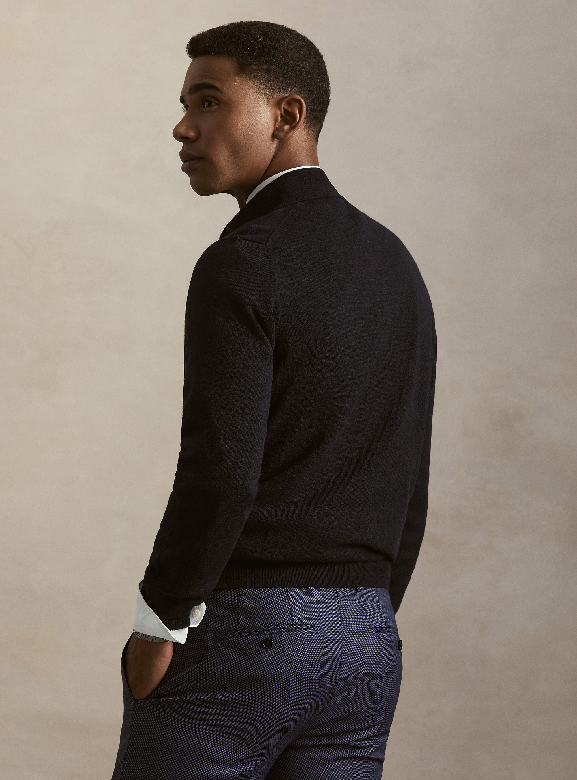 Polo a manica lunga in puro cashmere, BLU NAVY