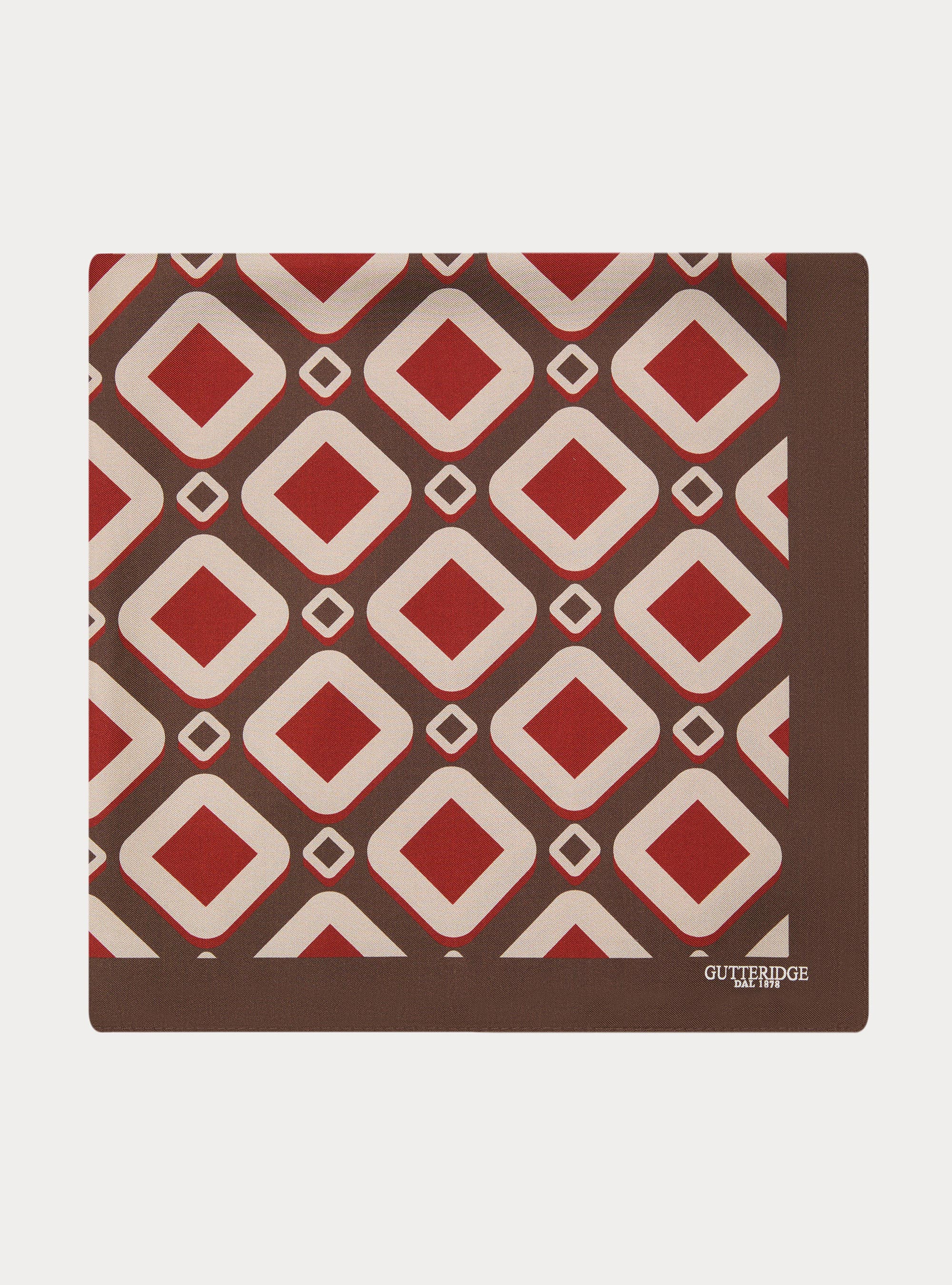 Foulard in seta stampata a fantasia geometrica, MARRONE