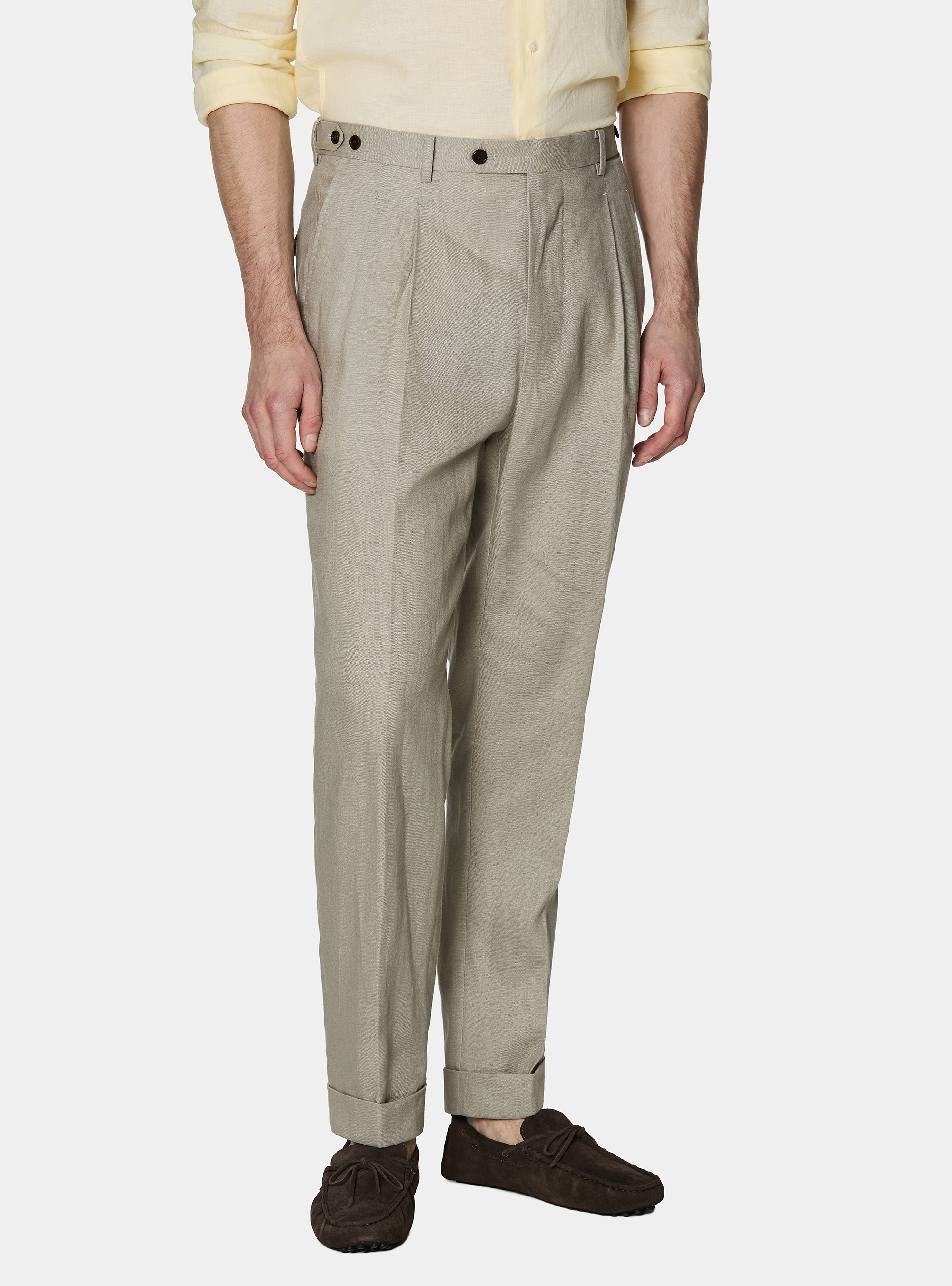 Pantaloni con pince in puro lino, SABBIA