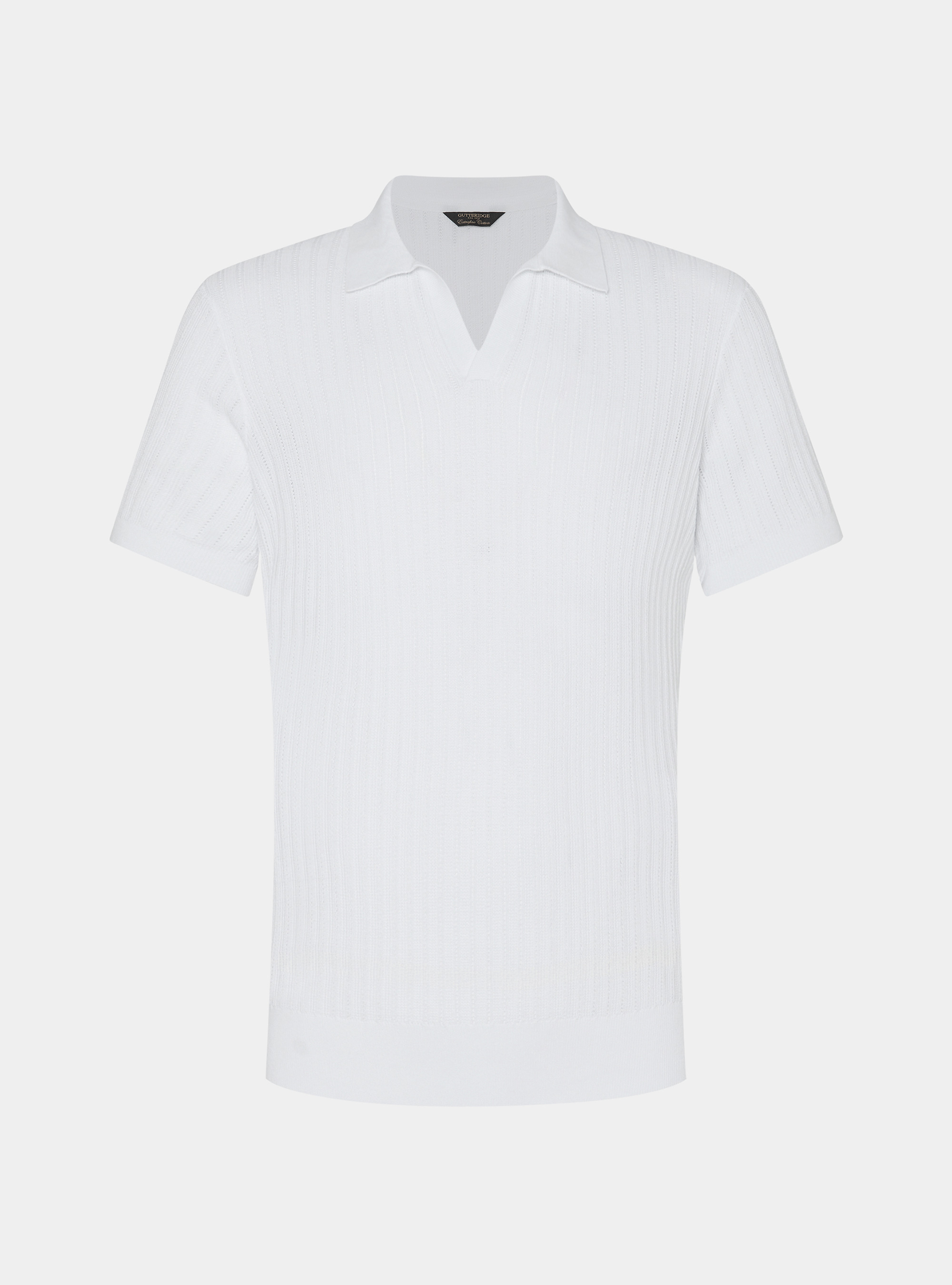 Polo in maglia traforata senza bottoni in cotone extrafine, BIANCO