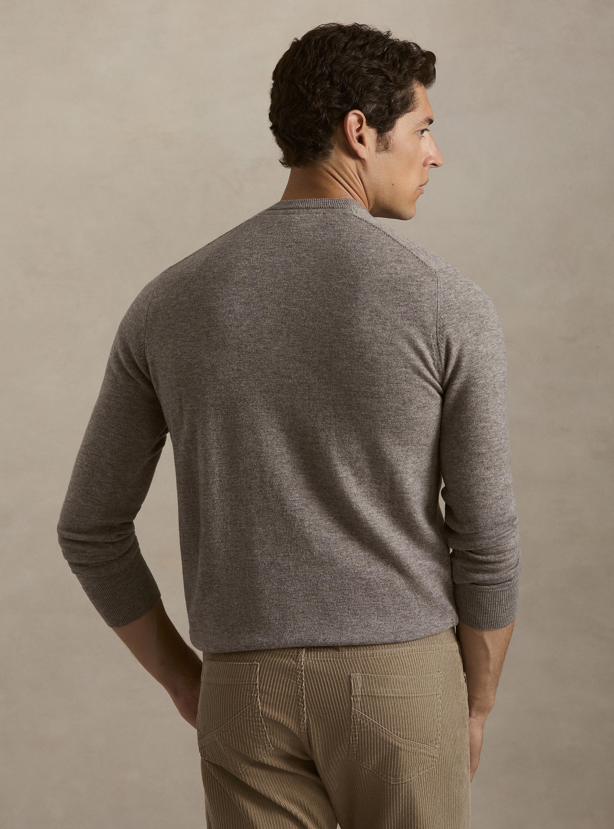 Girocollo in maglia in lana e cashmere, TORTORA 0542C