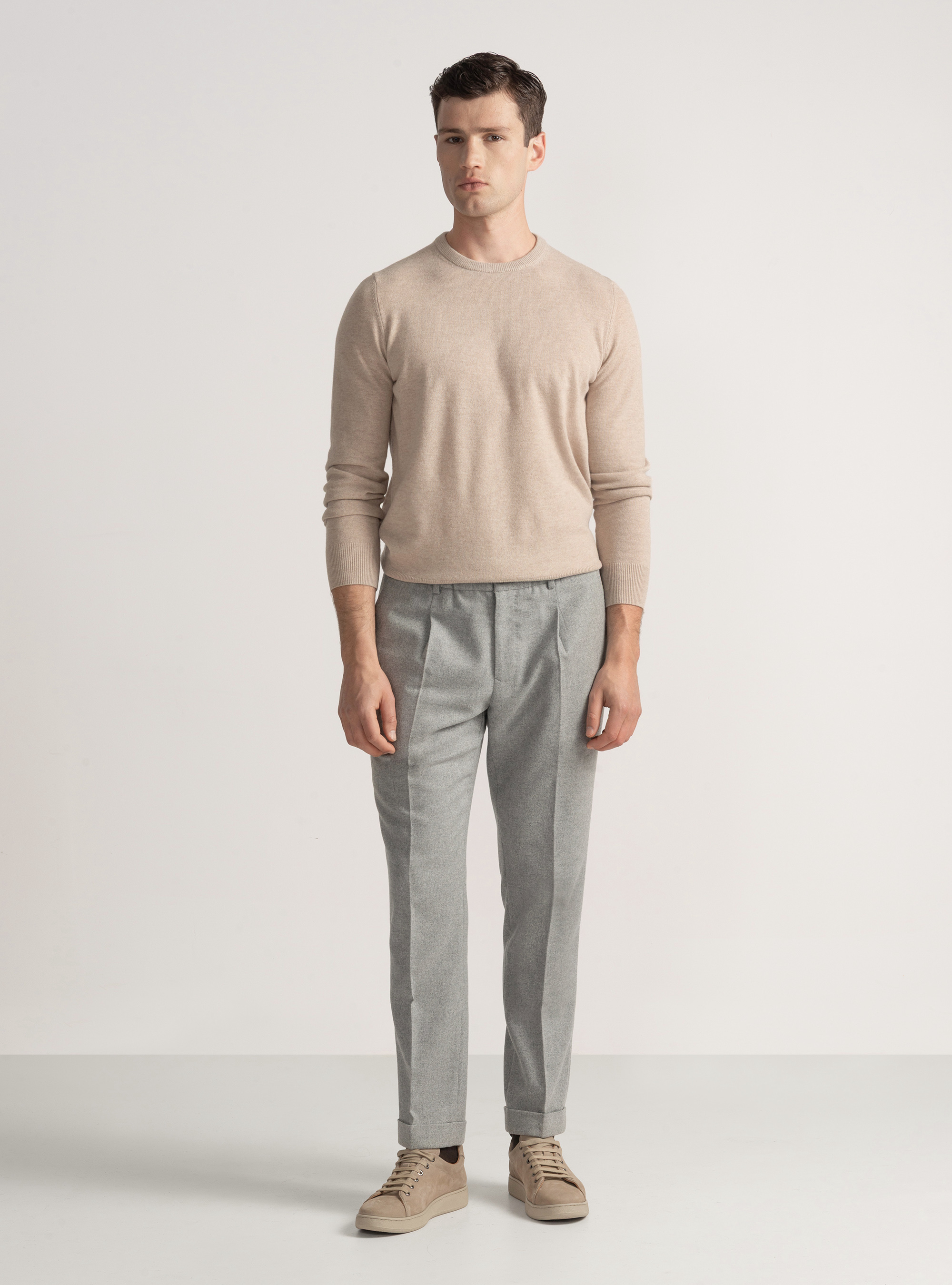 Maglia girocollo in lana lambswool e cashmere, ECRU