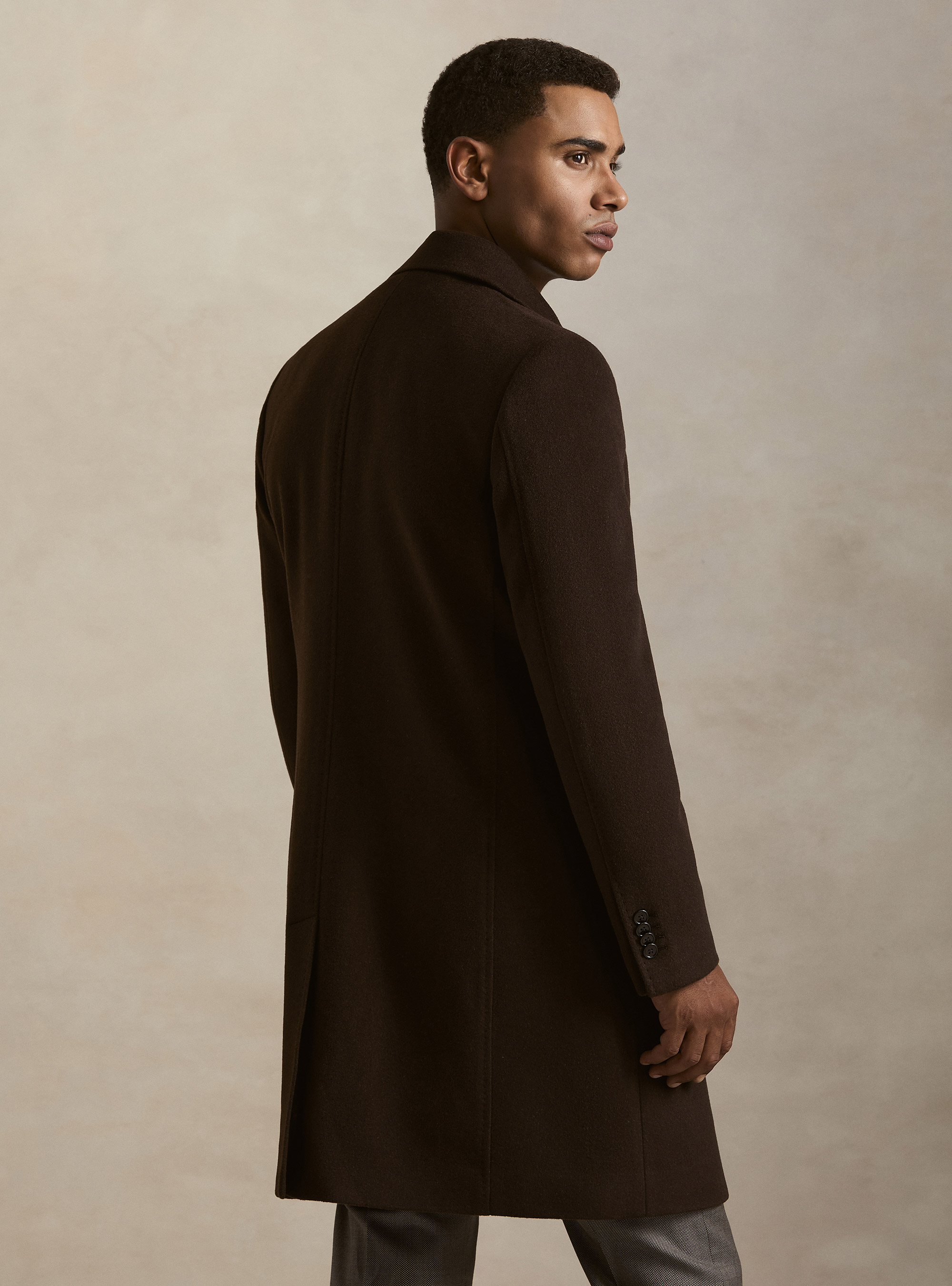 Cappotto monopetto in lana cashmere, MARRONE