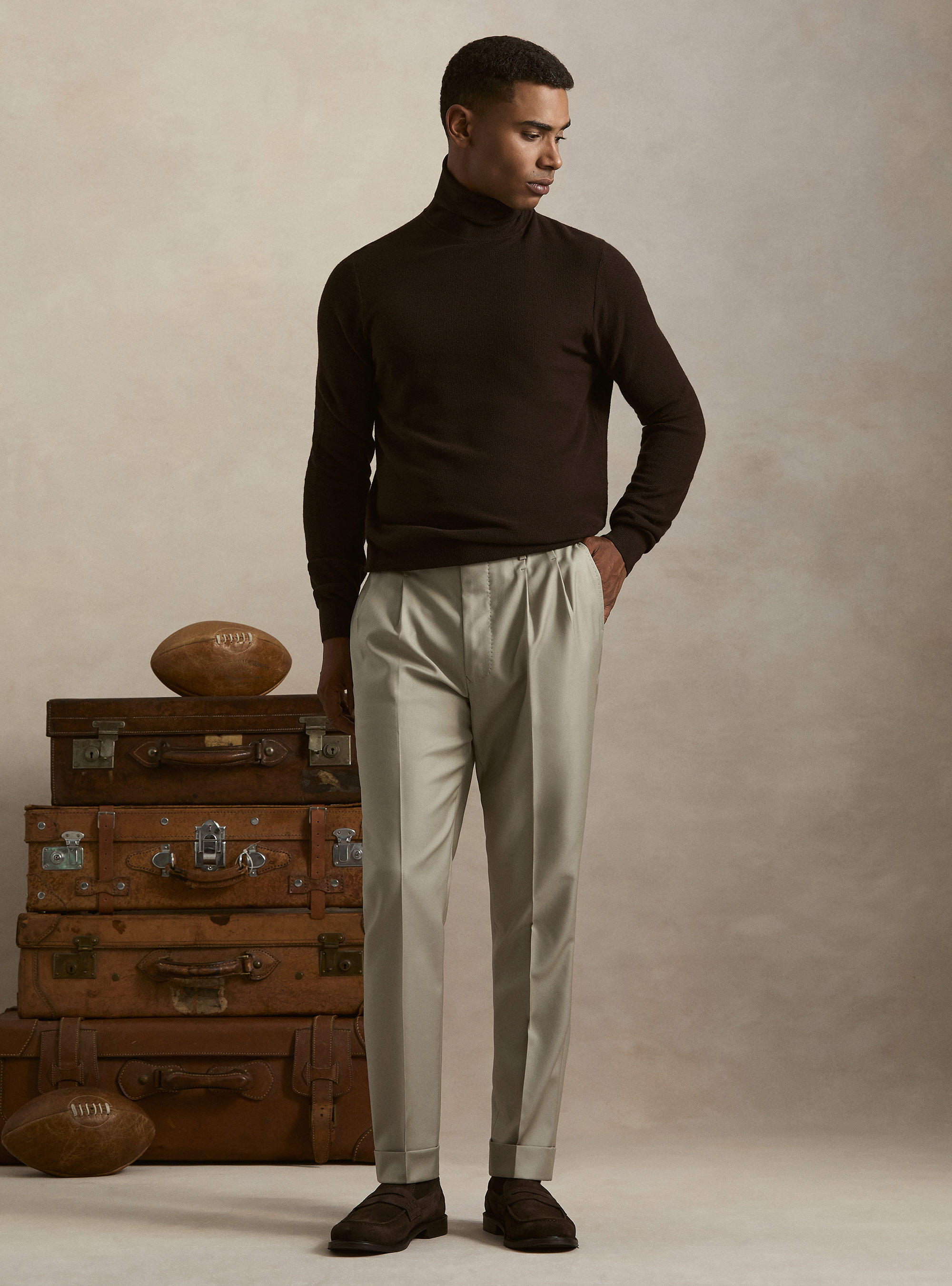 Dolcevita in maglia nido d'ape in cotone e cashmere, MARRONE