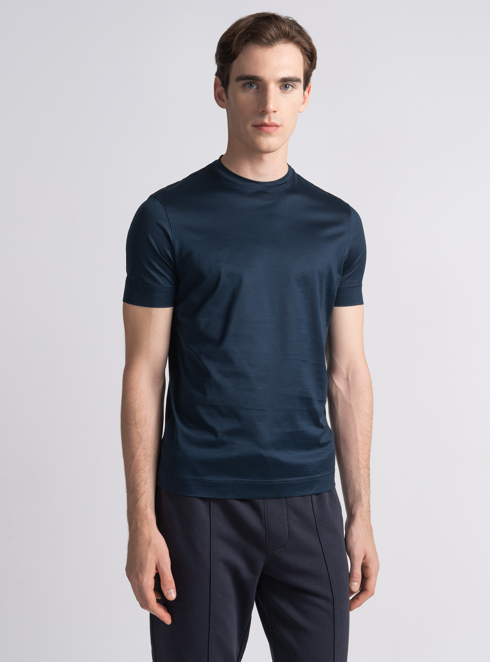 T-shirt mezza manica in filo di Scozia, BLU NAVY