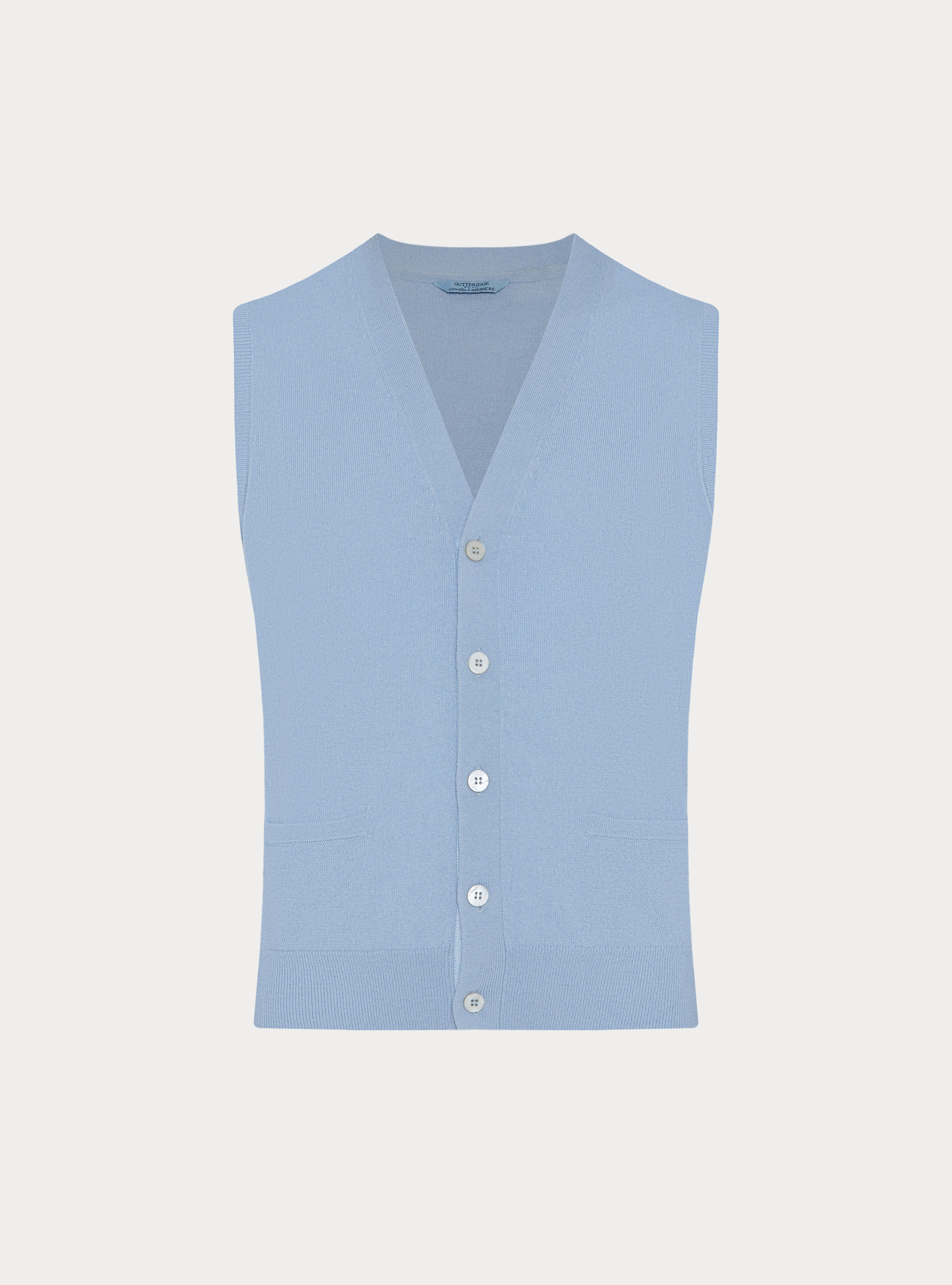 Gilet in puro cashmere con bottoni, 0266C AZZURRO