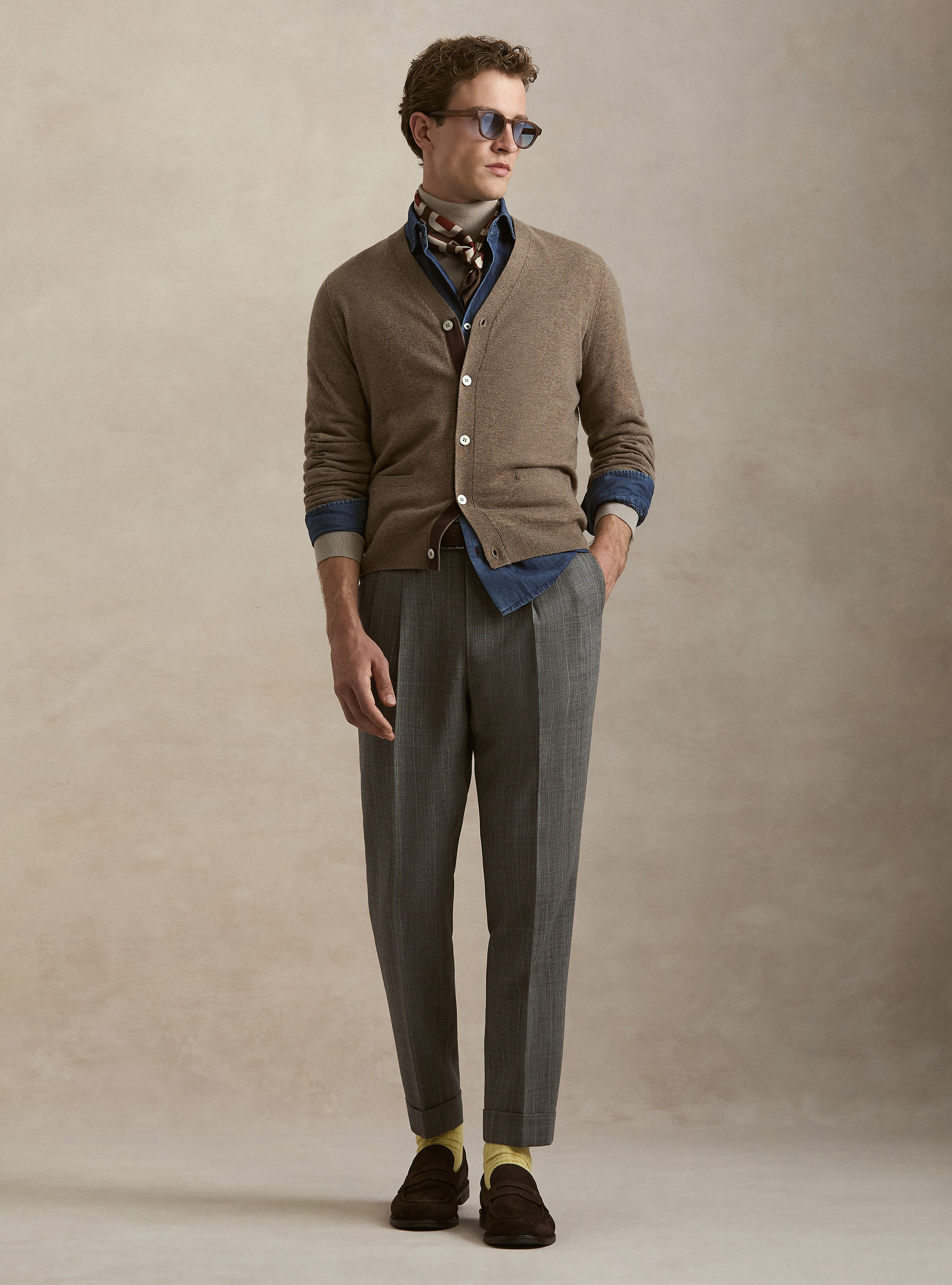 Cardigan in maglia con bottoni in lana lambswool e cashmere, FANGO