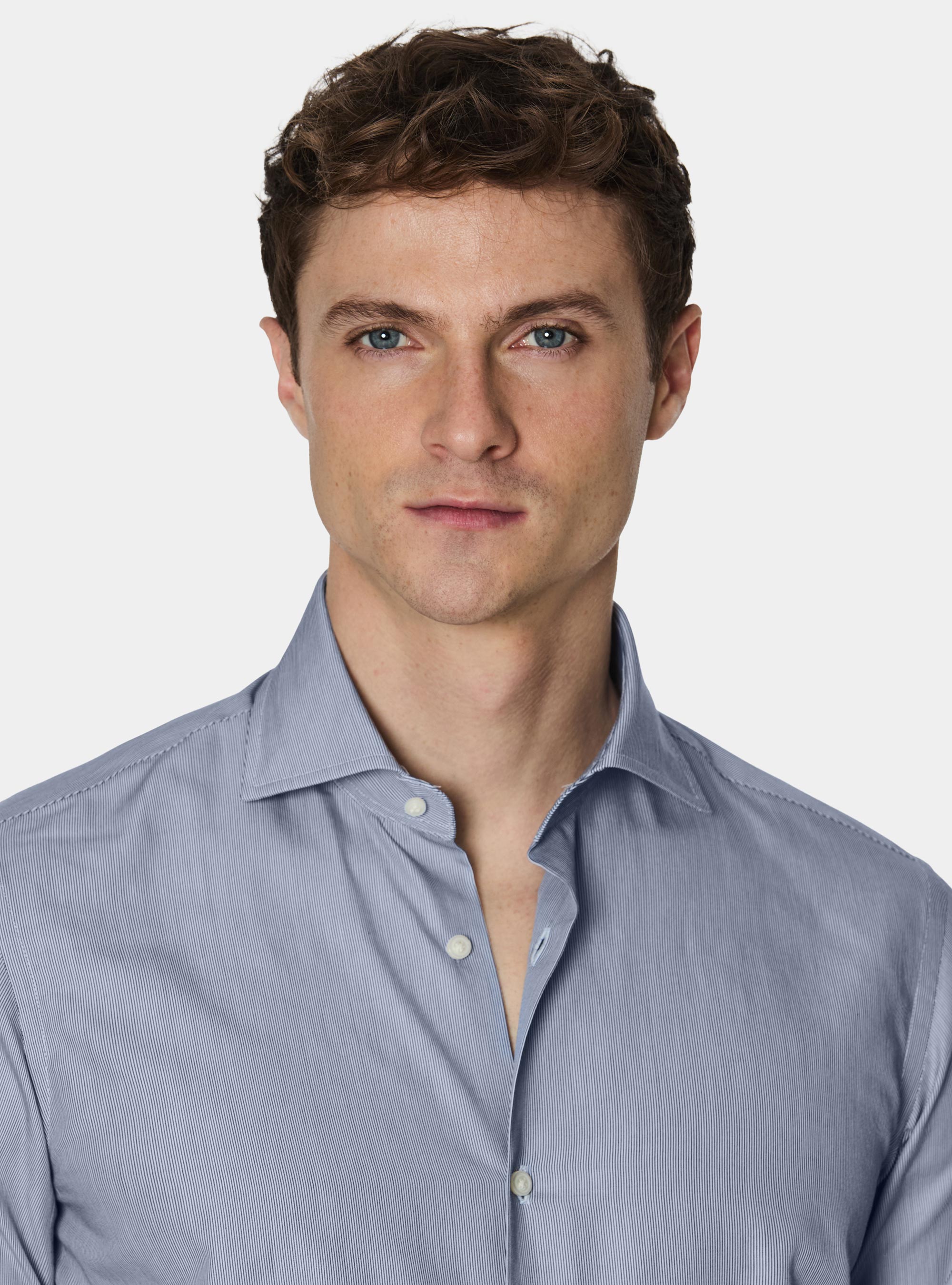 Camicia in popeline di cotone millerighe, BLU NAVY
